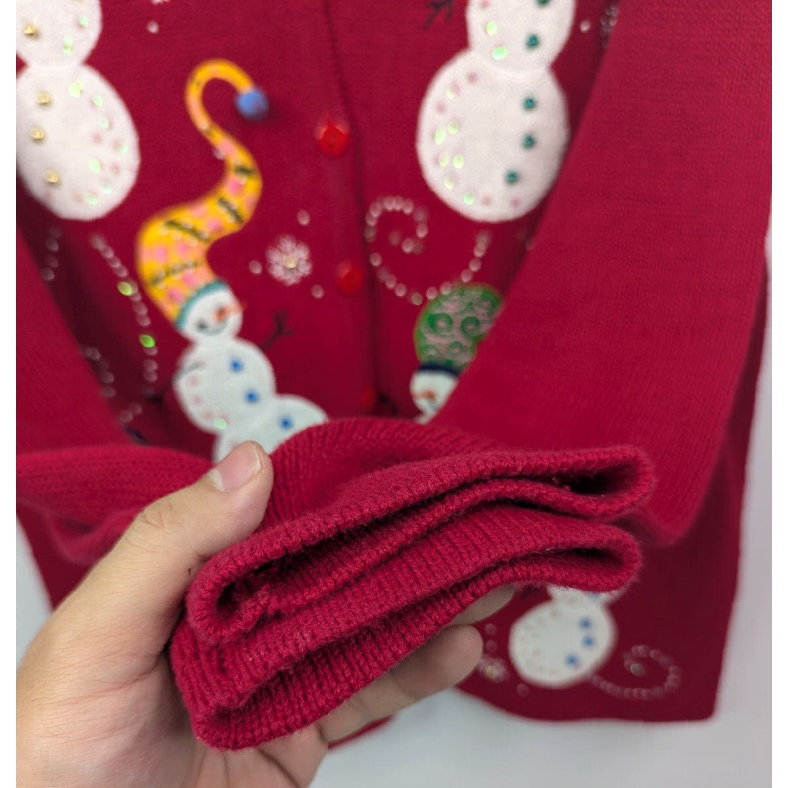 Vintage VINTAGE KIKIT Sweater Cardigan Women Long Sleeve Red Beaded Embroidered Button Snowman Christmas L Womens Size L / US 10 / IT 46 - 6 Thumbnail