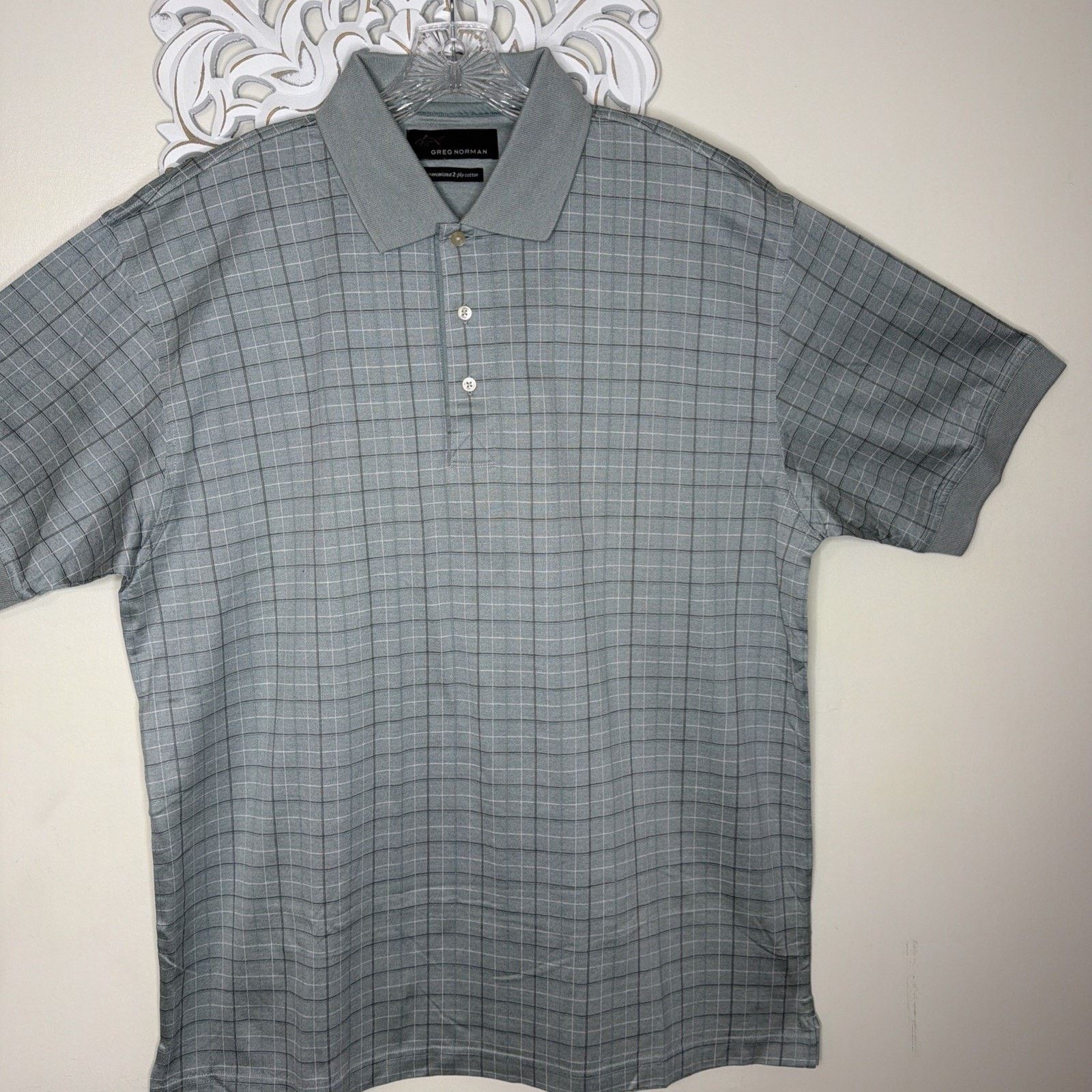 Greg Norman GREG NORMAN L Shirt Mercerized COTTON Polo GRAY Plaid NWT Size US L / EU 52-54 / 3 - 4 Thumbnail