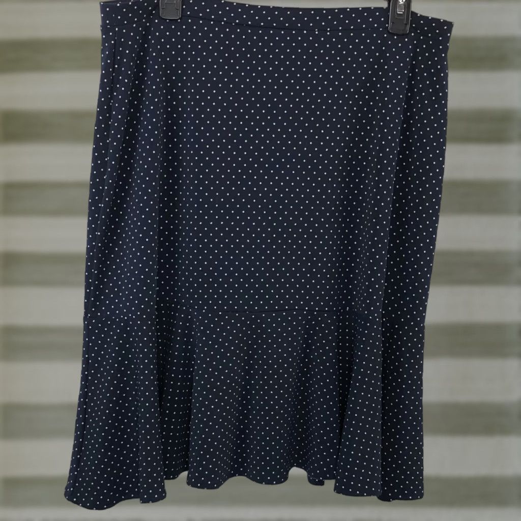 George VINTAGE? George Fit & Flare Skirt L Blue Polka Dot Knee Length 34"W Pin Up Cyber Office Size 36" / US 14 / IT 50 - 1 Thumbnail