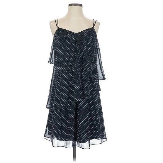 Lauren Ralph Lauren NEW Polka Dot Mini Dress 12 Tiered Chiffon Navy White Lauren Size XL / US 12-14 / IT 48-50 - 1 Thumbnail
