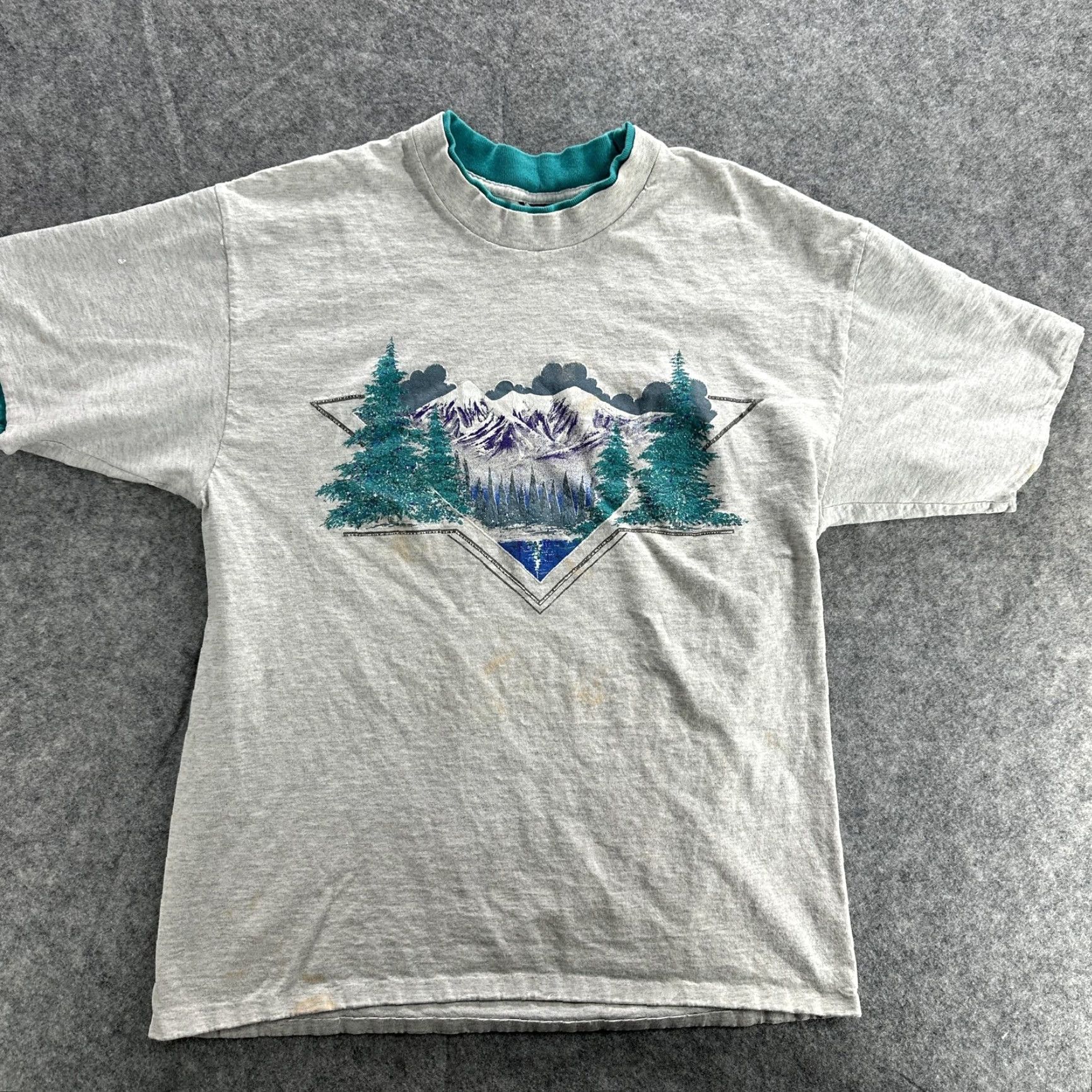 Doublet VINTAGE 90s Mountain Nature T-Shirt Mens Large Gray Double Collar Outdoor Graphic Tee Size US L / EU 52-54 / 3 - 2 Thumbnail