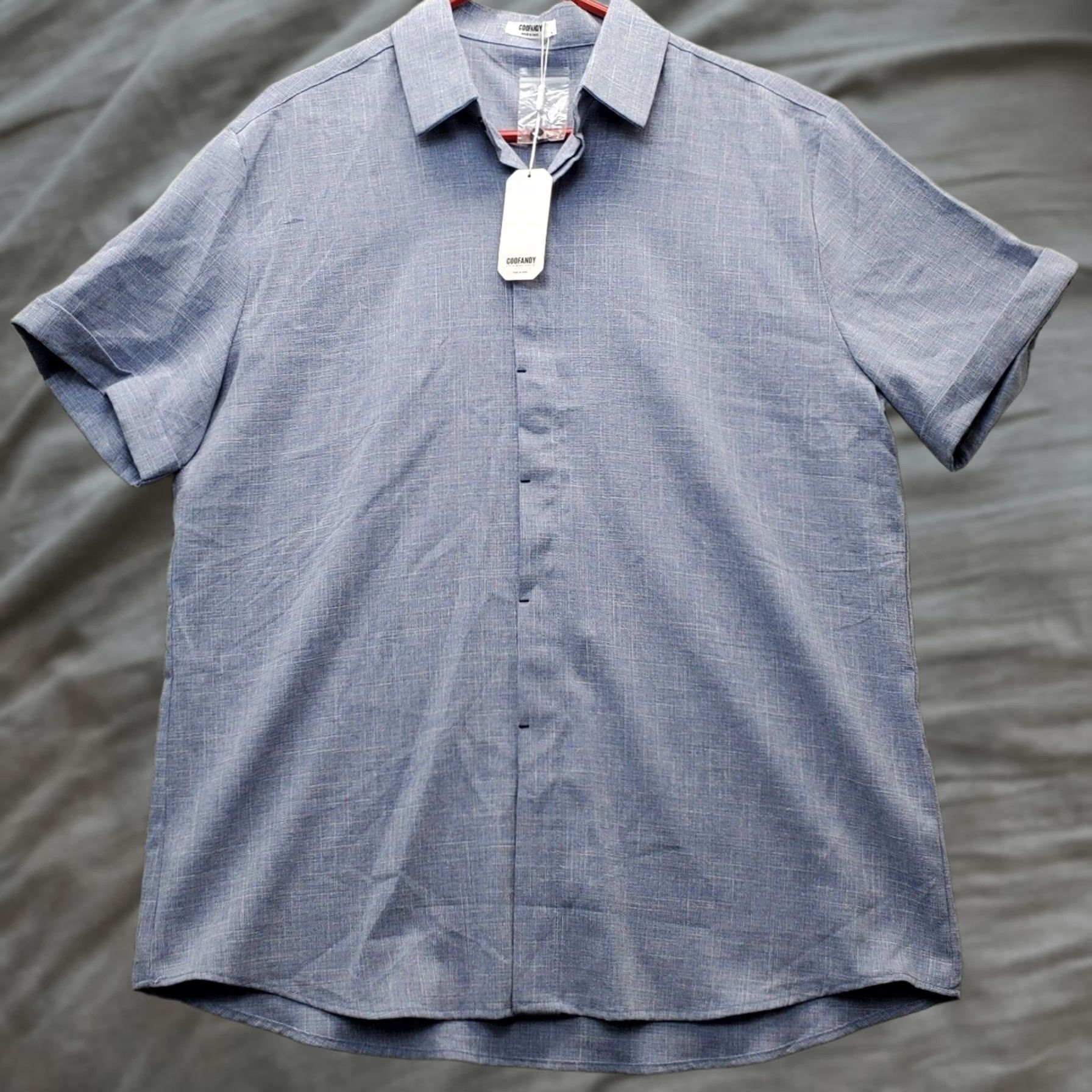 Vintage Coofandy Mens Blue Solid Button-Up Shirt - L - Short Sleeve Collared Casual Shirt Size US L / EU 52-54 / 3 - 1 Thumbnail