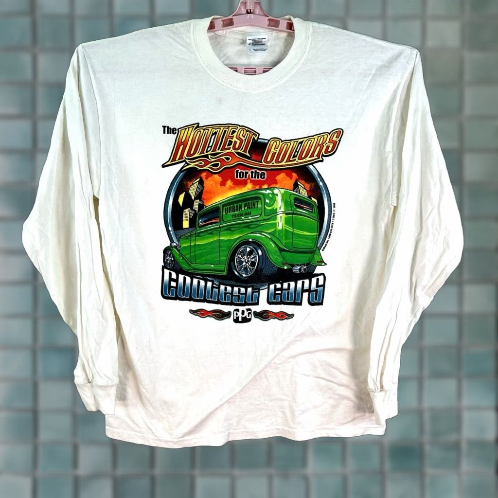Gildan VINTAGE Gildan Ultra Cotton T-Shirt Cars 2003 Long Sleeve Mens L White 42in Chest Graphic Print Vintage 2003 Cars Theme Mens Size US L / EU 52-54 / 3 - 1 Thumbnail