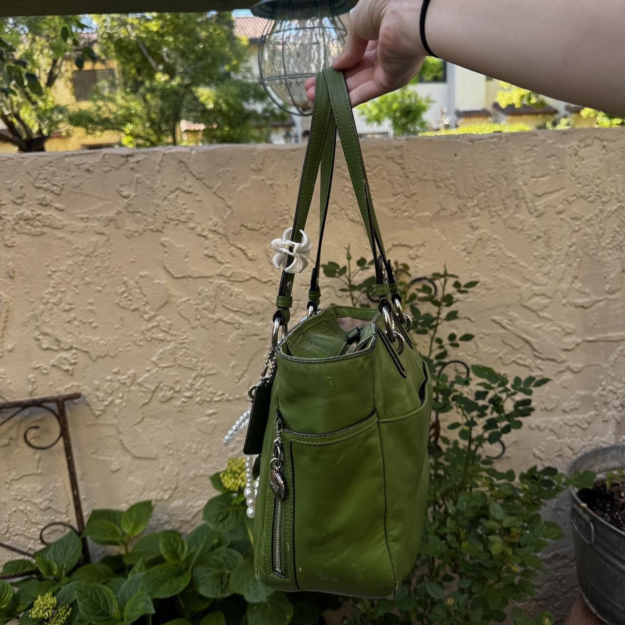 Coach Coach Green Leather Tote with Zipper Pockets Size ONE SIZE - 4 Thumbnail