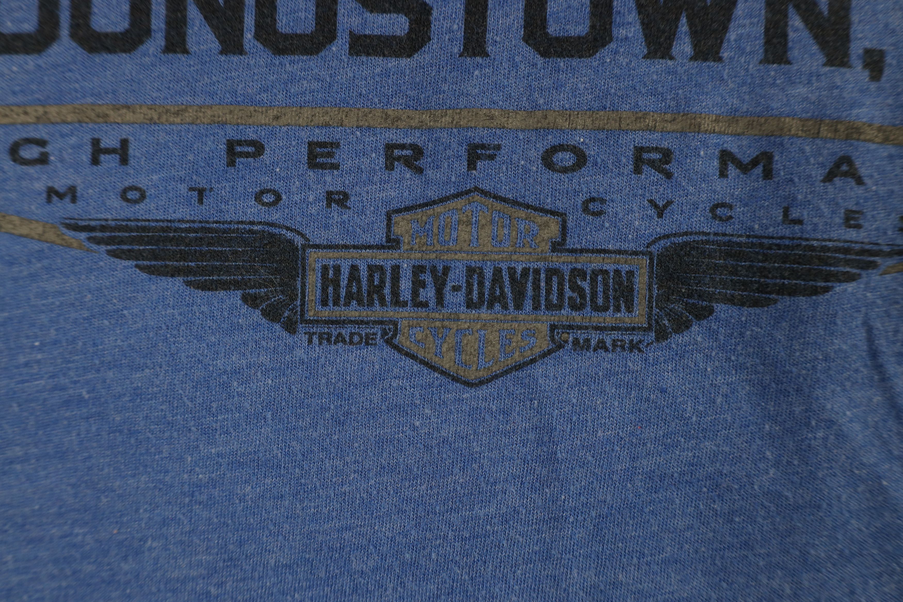 Harley Davidson × Vintage Y2K Harley Davidson Spell Out Big Logo T-Shirt Heather Blue Size US XXL / EU 58 / 5 - 10 Thumbnail