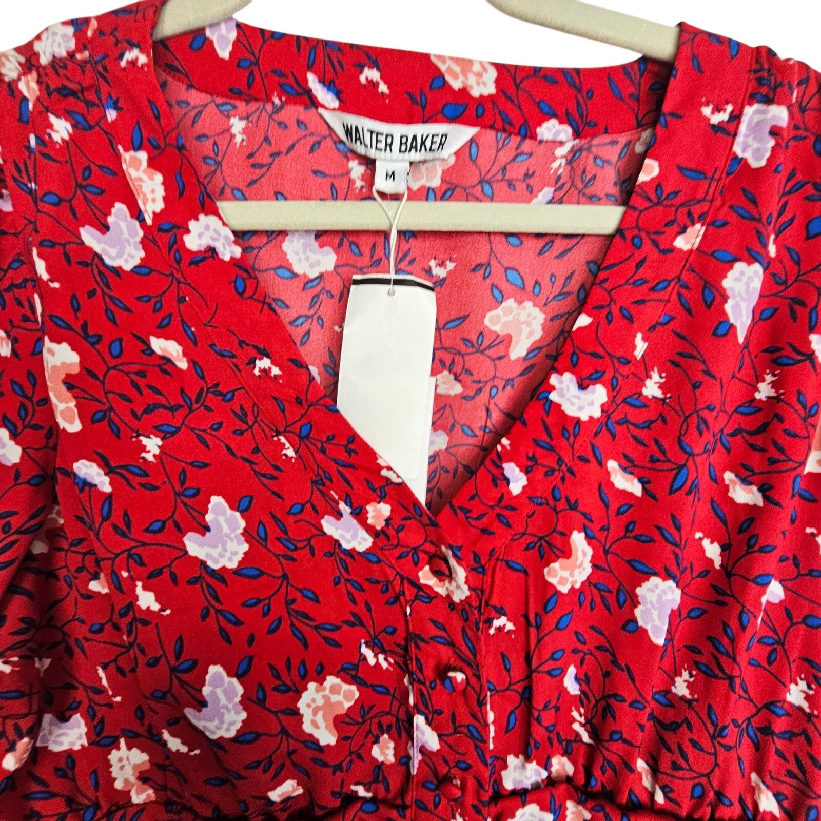 Ted Baker Walter Baker Womens Apple Blossom Floral Clara Ruched Button Size M / US 6-8 / IT 42-44 - 3 Thumbnail