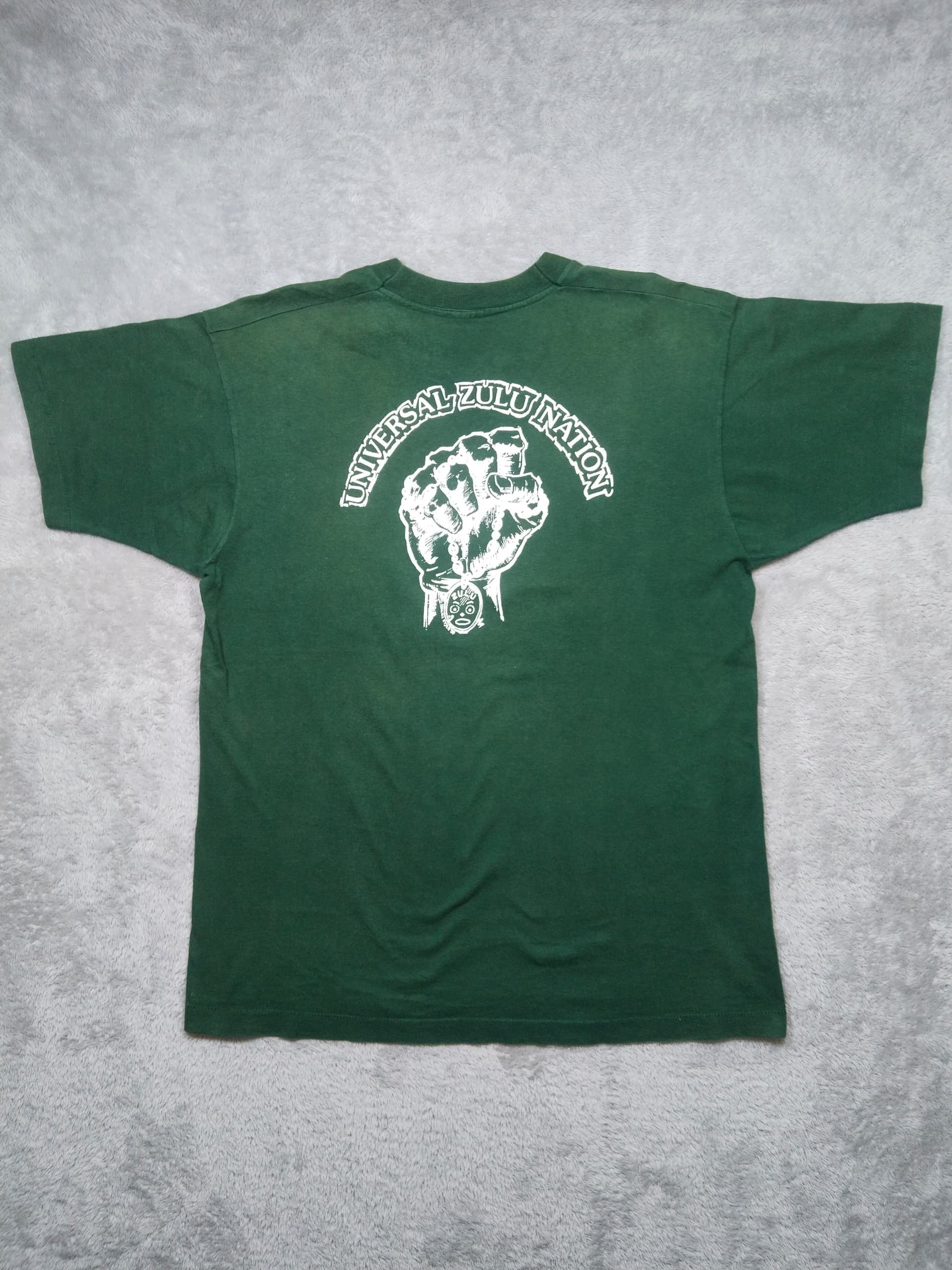 Fruit Of The Loom × Rap Tees × Vintage VINTAGE UNIVERSAL ZULU NATION HIP HOP 4EVER GREEN T SHIRT Size US XL / EU 56 / 4 - 4 Thumbnail