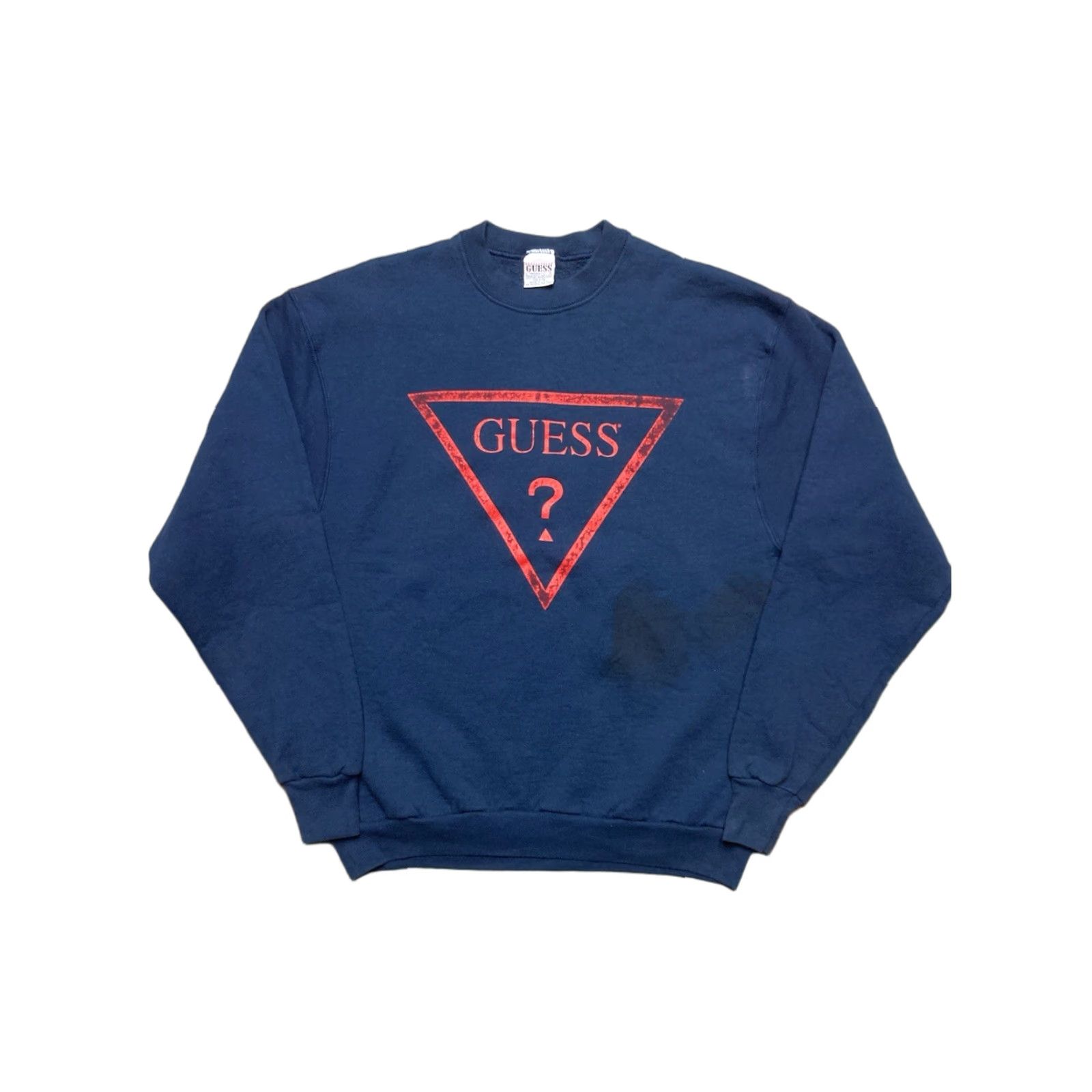 Guess VINTAGE 90s GUES SLOGO CREWNECK SWEATSHIRT BLUE NAVY XL MEN Logo Pullover Stained Made in USA Size US XL / EU 56 / 4 - 1 Thumbnail