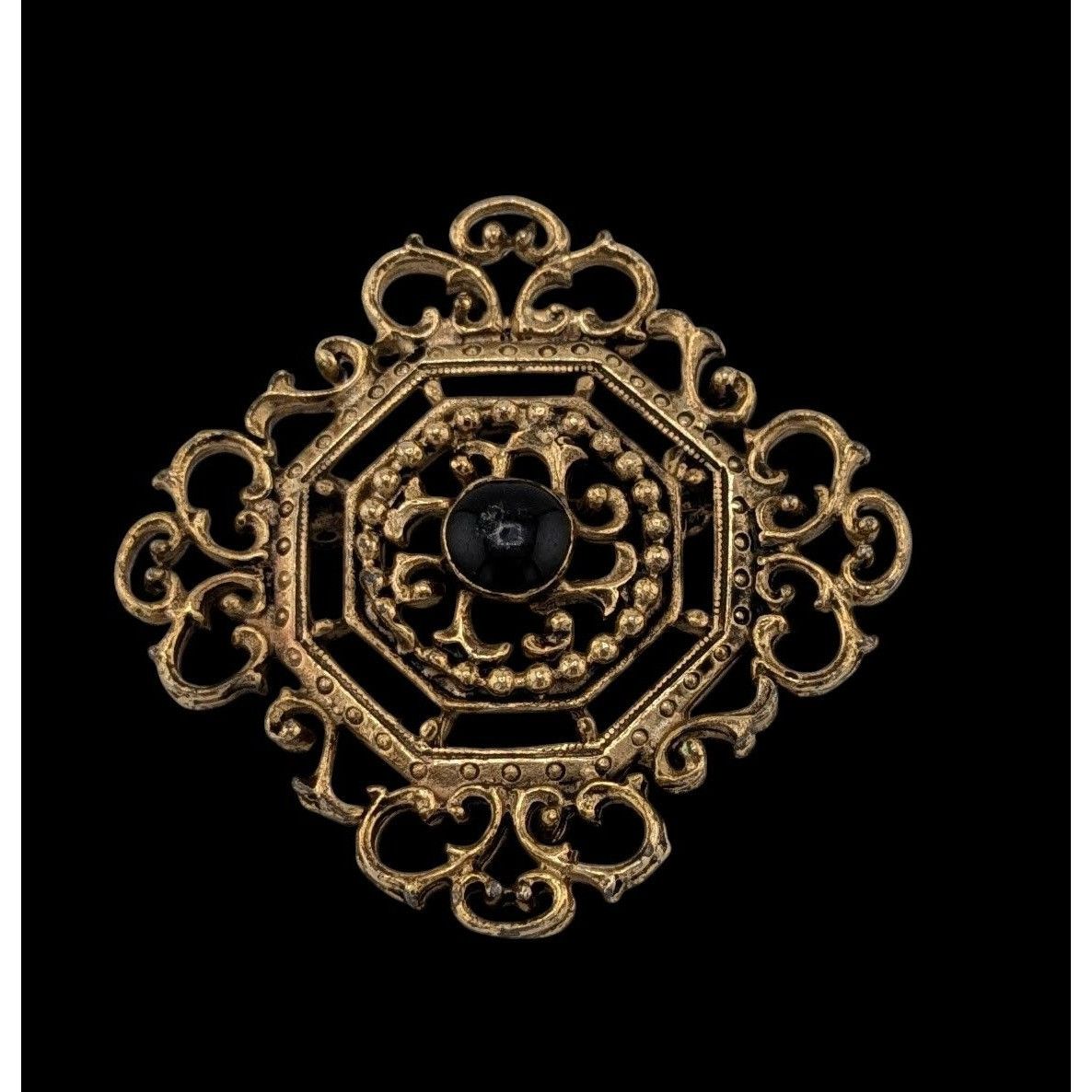 Other Vintage Gothic Victorian Style Filigree Brooch Gold Tone Wit Size ONE SIZE - 1 Thumbnail