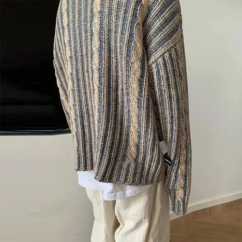 Designer Streetwear Retro Knitted Striped Loose Sweater Pullover Size US L / EU 52-54 / 3 - 3 Thumbnail