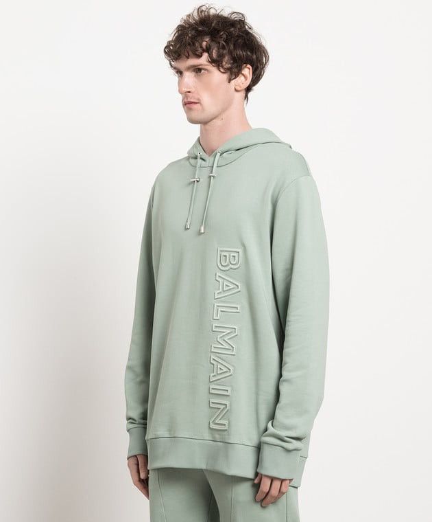 Balmain 🇫🇷 ❗️NEW Balmain Paris Logo-Embossed Green Terry Hoodie Size US L / EU 52-54 / 3 - 2 Thumbnail