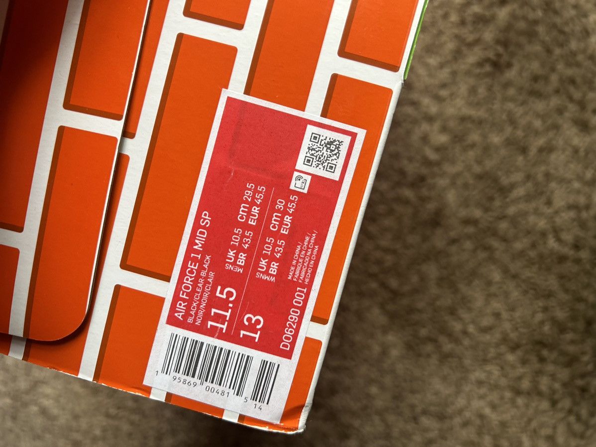 Nike × Off-White Off-White x Air Force 1 Mid ‘Black’ Size US 11.5 / EU 44-45 - 13 Thumbnail