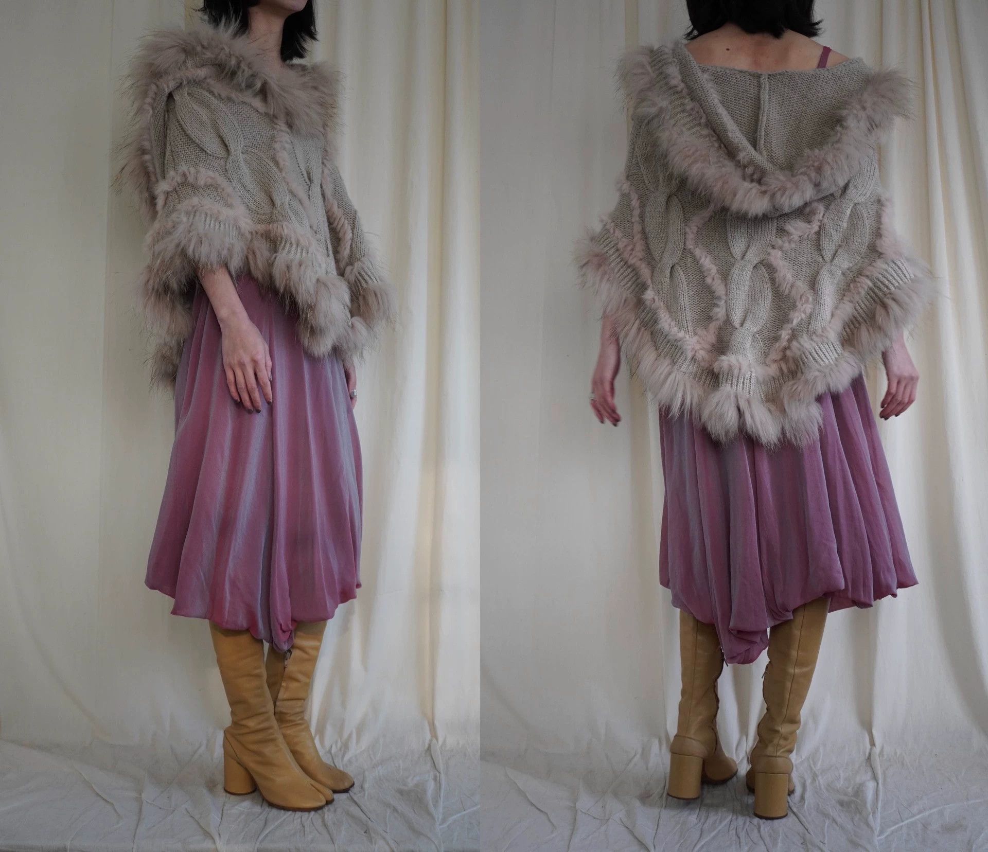 Kansai Yamamoto KansaiYamamoto 2000s Rare Hooded Knit Cape Light Pink Camel Size ONE SIZE - 5 Thumbnail
