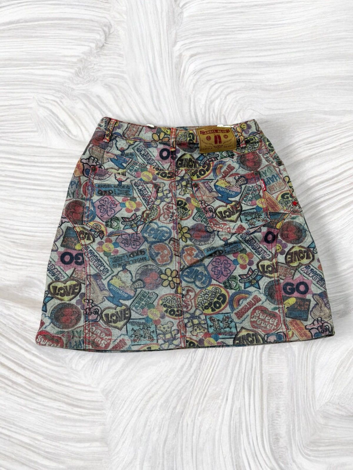 Japanese Brand × Vintage VINTAGE ANGEL❤️BLUE FULLPRINTED OVERPINTS MINI SKIRT JEANS Size 24" / US 00 / IT 34 - 1 Thumbnail