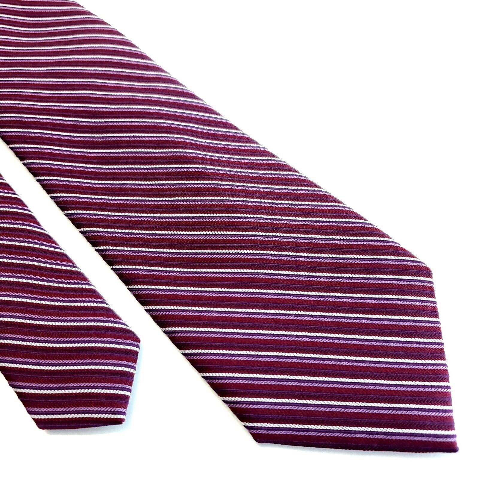 Calvin Klein Calvin Klein Purple Woven Striped Silk Tie Size ONE SIZE - 1 Thumbnail