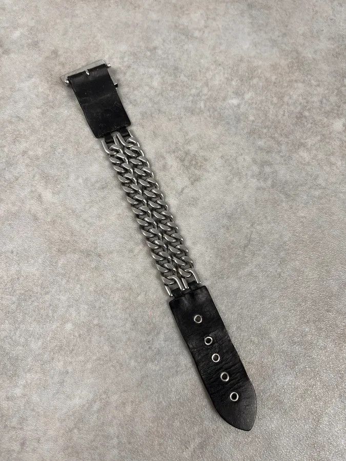 Dolce & Gabbana 2000s Dolce & Gabbana Chain Black Leather Bracelet Size ONE SIZE - 6 Thumbnail