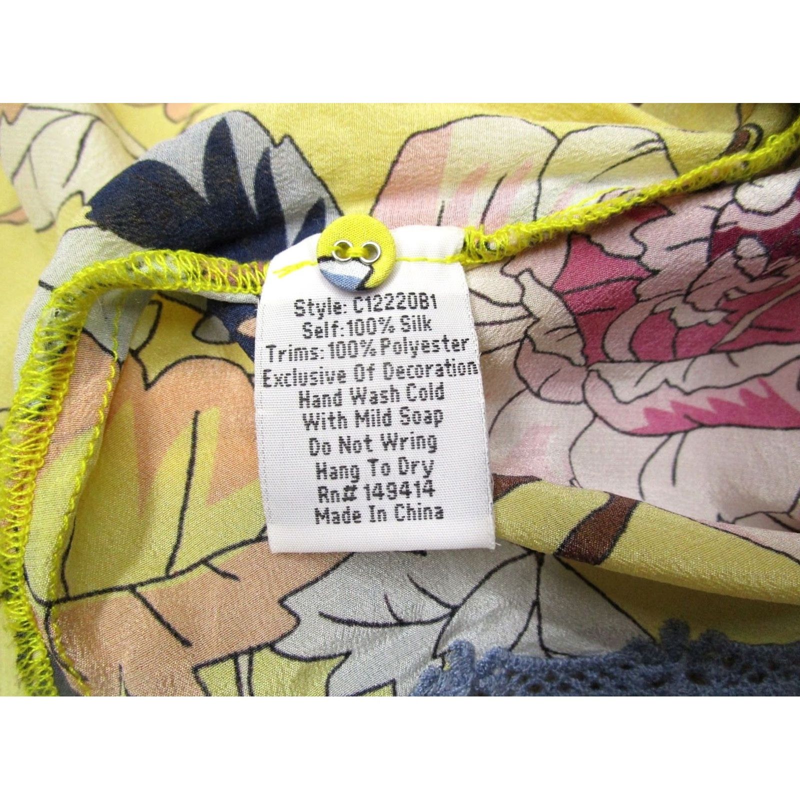 Johnny Was Johnny Was Shirt Women XS Yellow Floral Silk Blouse Bell Sleeve Bohemian, Designer, Flower, Colorful, Tunic, Casual, Travel, Party/Cocktail Women XS Size XS / US 0-2 / IT 36-38 - 7 Thumbnail