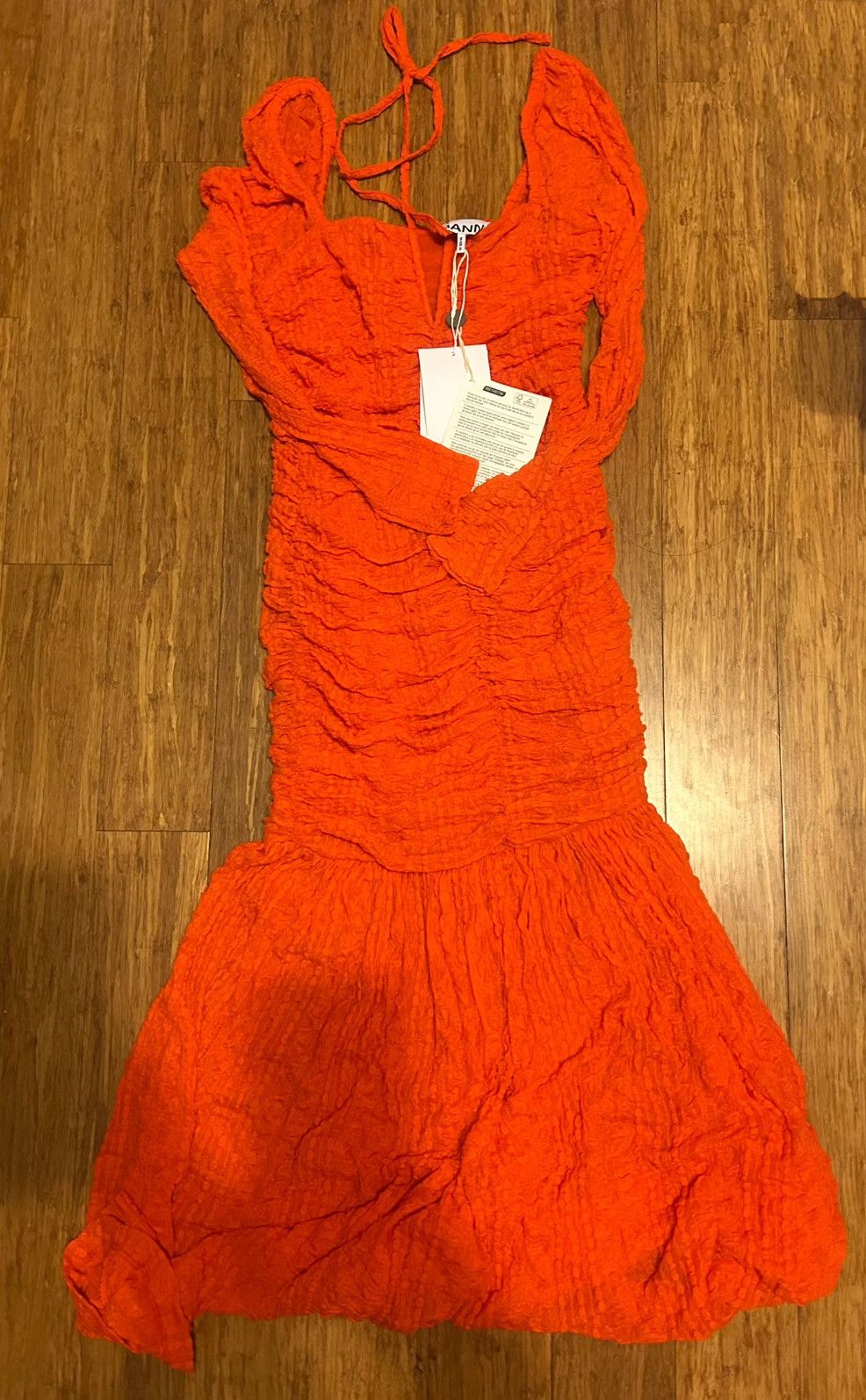 Ganni GANNI Ruched stretch-cloqué halterneck midi dress EU 38 Size M / US 6-8 / IT 42-44 - 8 Thumbnail