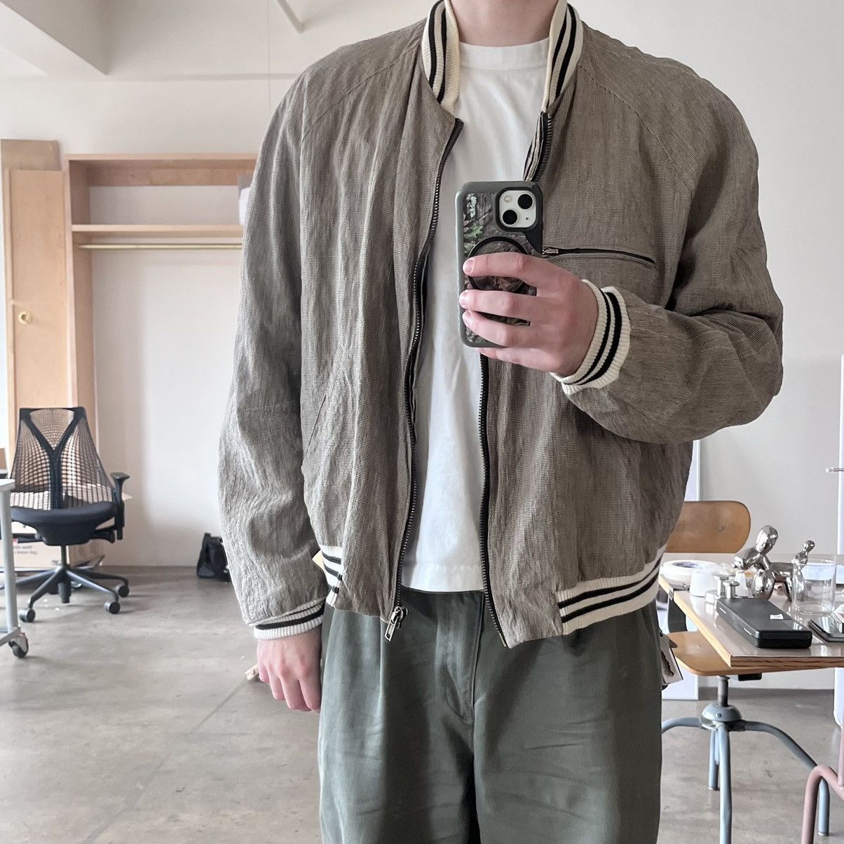 Haider Ackermann SS12 Haider Ackermann Linen Houndstooth Bomber Size US XL / EU 56 / 4 - 10 Thumbnail