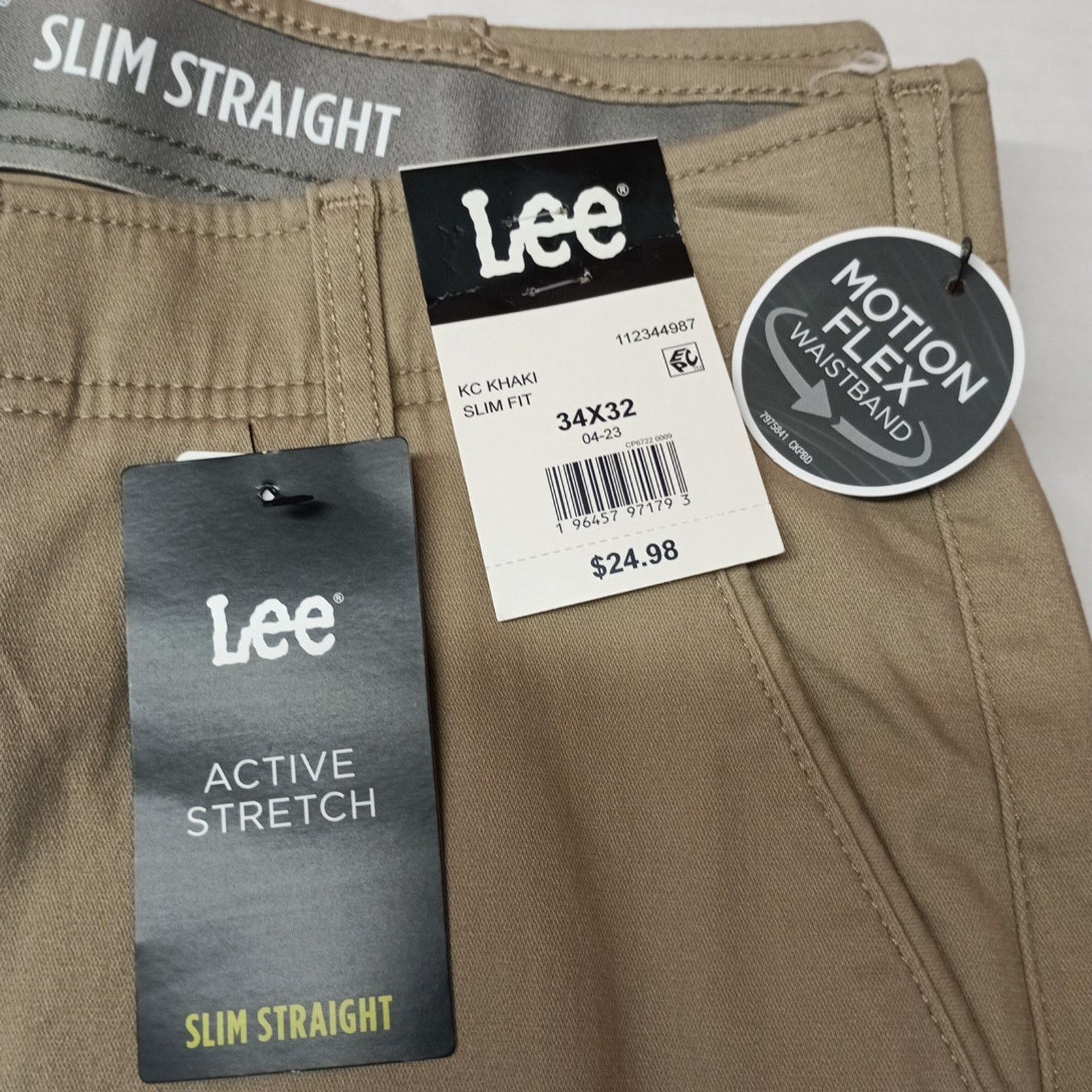 Lee Lee Flat Front Chino Pants Men's 34x32 Khaki Slim Fit Size US 34 / EU 50 - 2 Thumbnail