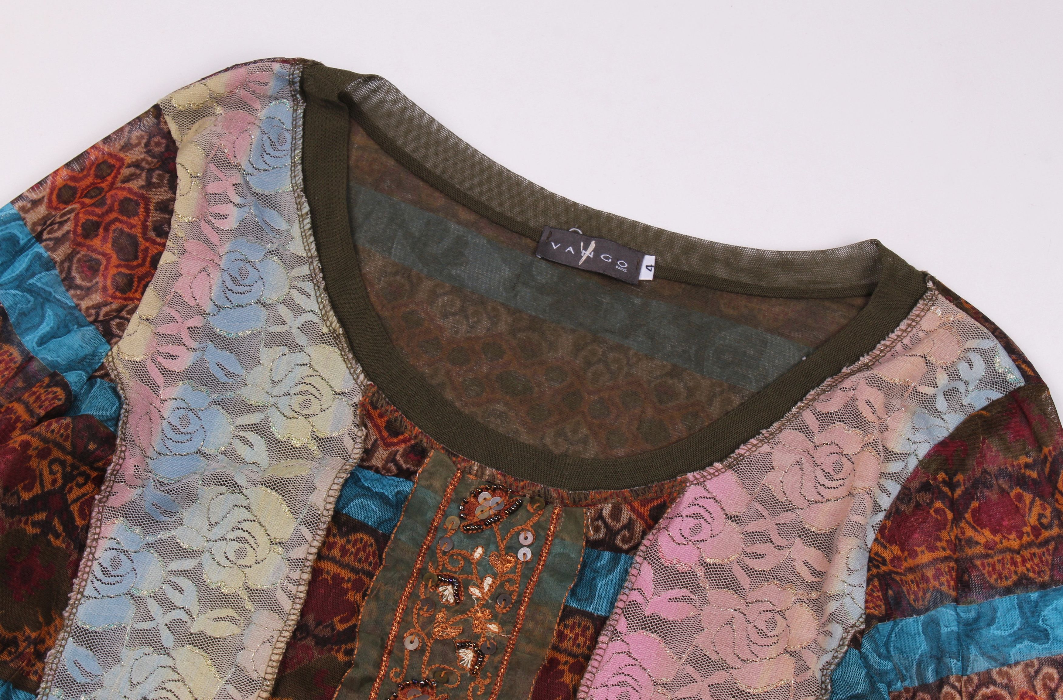 Vintage Vintage Vango Paris Mesh Printed Boho Y2K Blouse Top Size M / US 6-8 / IT 42-44 - 2 Thumbnail