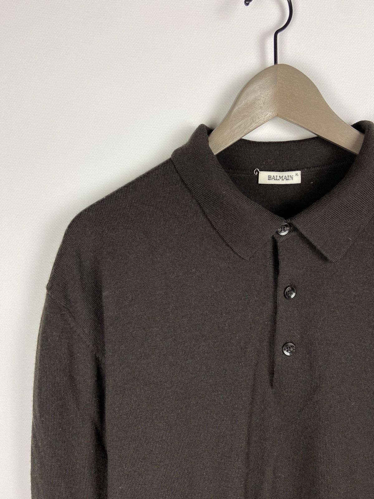 Balmain × Vintage Vintage Balmain Sweatshirt Collared Button Long Sleeve Wool Size US XL / EU 56 / 4 - 4 Thumbnail