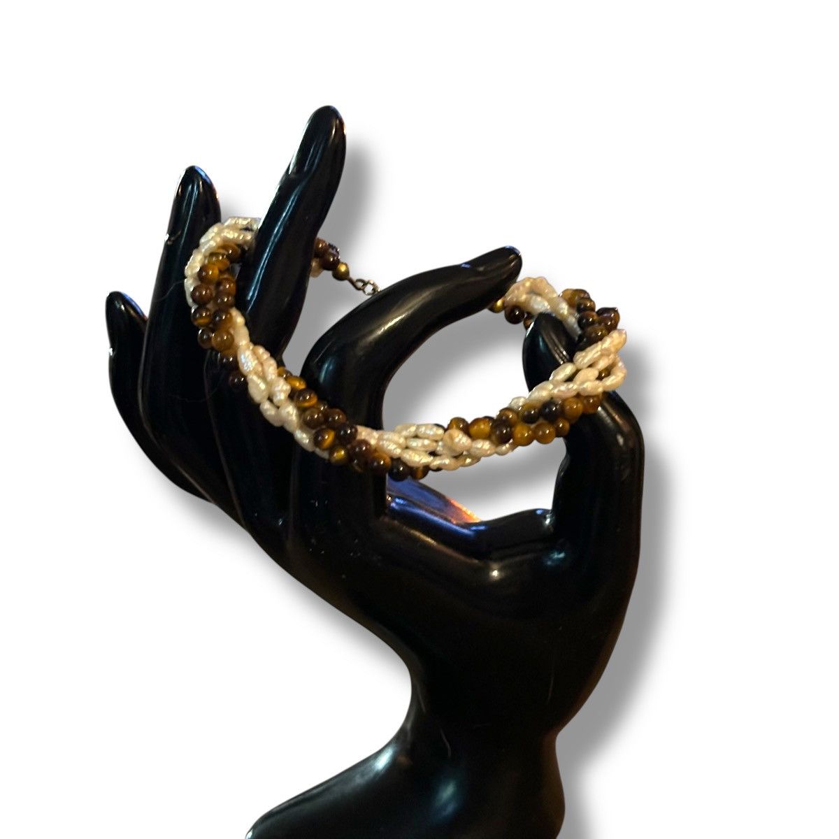 Vintage Vintage freshwater pearl & tigers eye twisted bracelet Size ONE SIZE - 2 Thumbnail