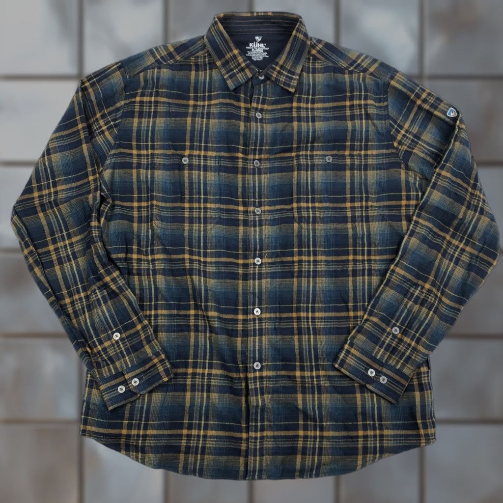 Vintage KUHL Plaid Flannel Button-Up Shirt Long Sleeve XL Men Cotton Blend Blue Gold Size US XL / EU 56 / 4 - 1 Thumbnail