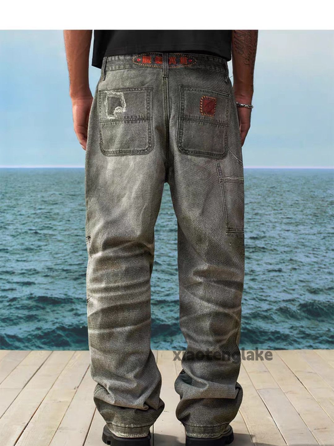 Designer × Jean × Vintage Unisex washed faded loose baggy digital pattern jeans Size US 30 / EU 46 - 7 Thumbnail