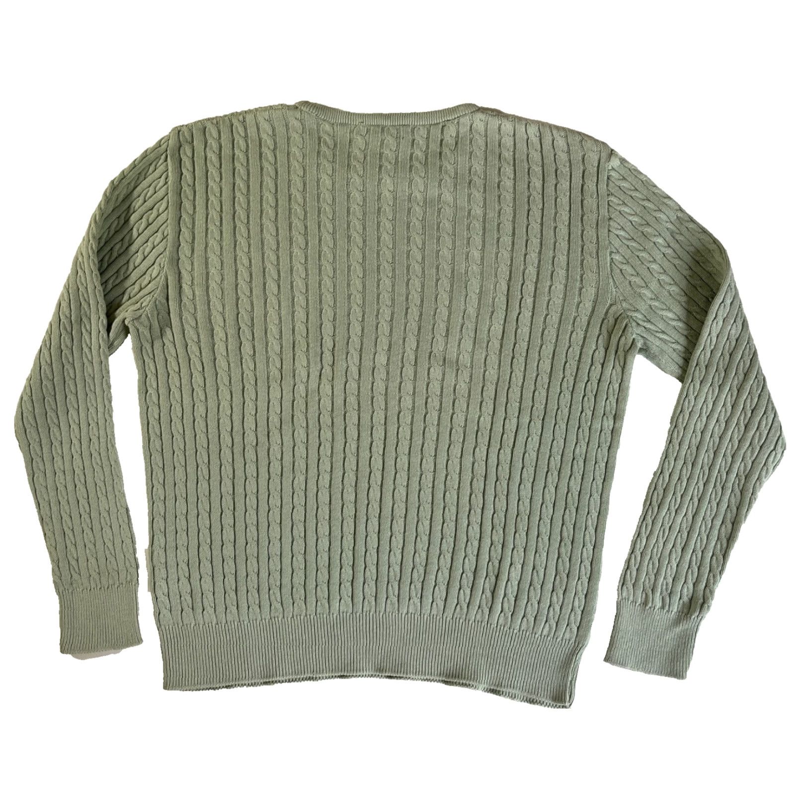 Brooks Brothers VINTAGE Brooks Brothers Women's Crewneck Pullover Sweater - Cable Knit - Green - 100% Cotton - Size L - Made in USA Size L / US 10 / IT 46 - 3 Thumbnail