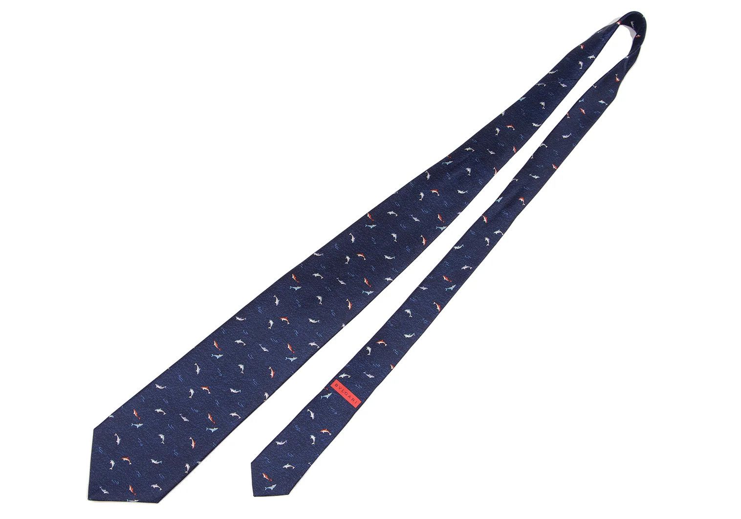 Bvlgari Dolphin Pattern Silk Tie in Blue, Navy, and Red Size ONE SIZE - 2 Thumbnail
