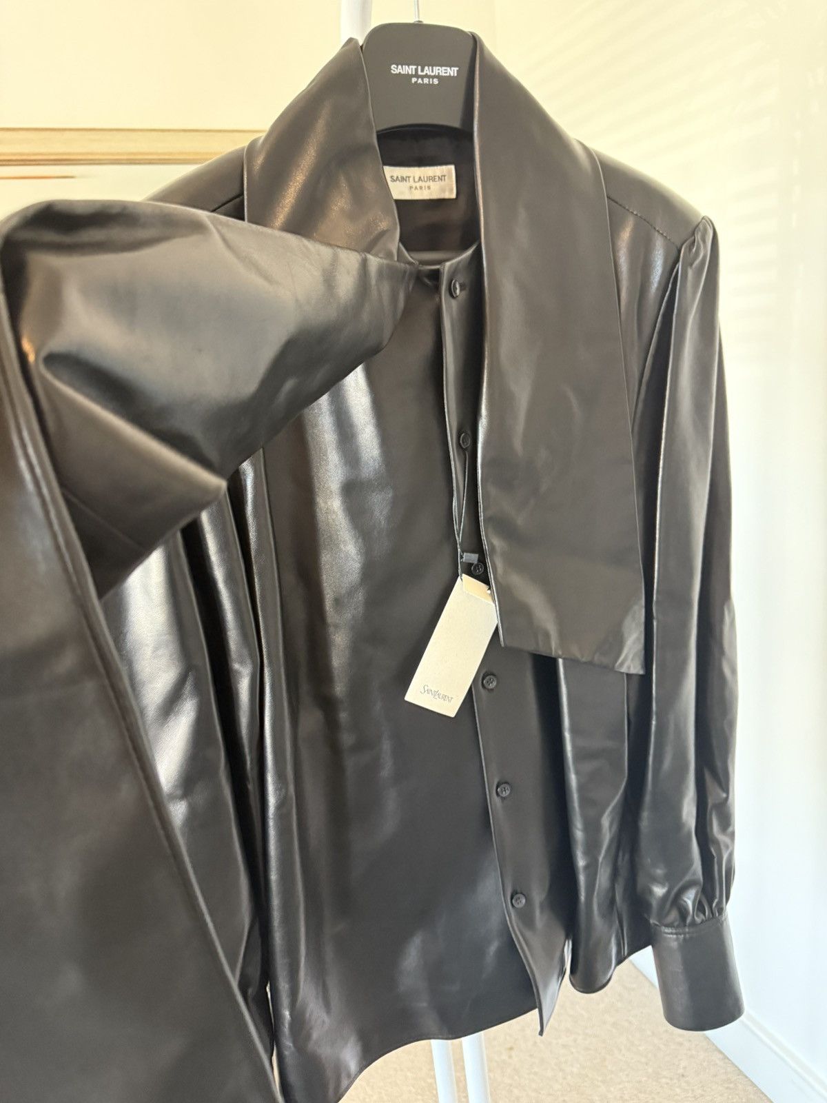 Saint Laurent Paris FW23 Saint Laurent Leather Lavalliere-Neck London Blouse Size US S / EU 44-46 / 1 - 5 Thumbnail