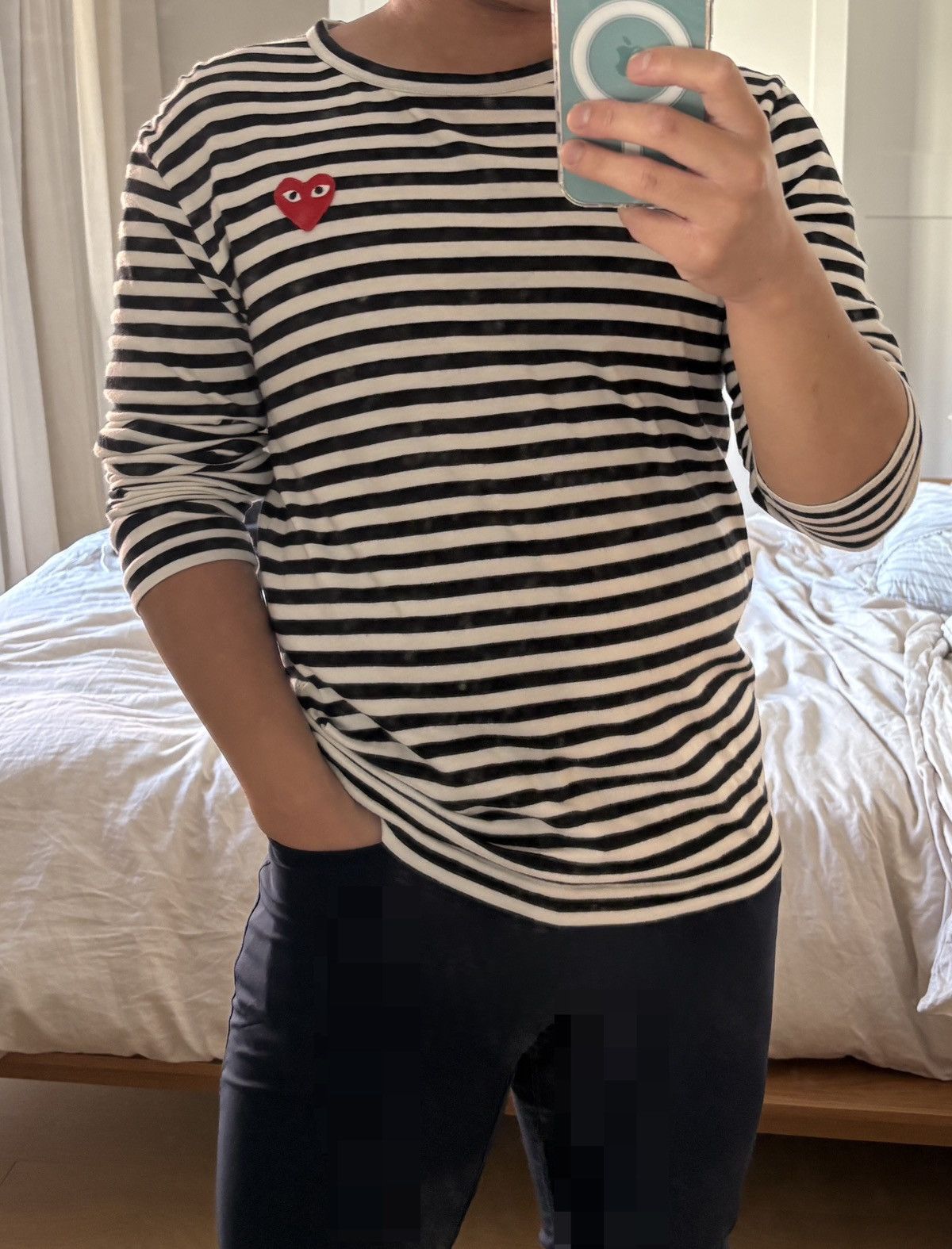 トップス Comme des Garcons Patterned Long Sleeve NWT CDG Comme Des Garcons Play Stripe Long-Sleeve T-Shirt Blue