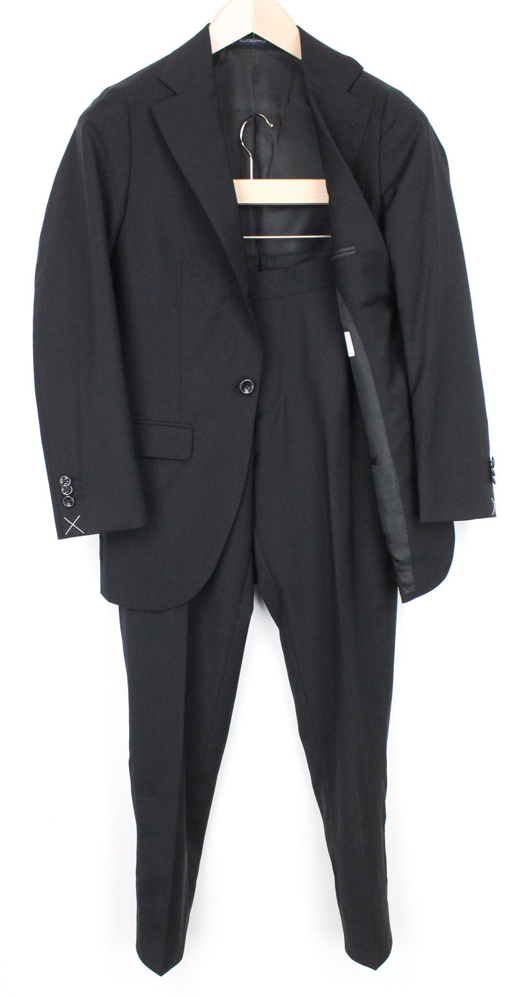 image of Suitsupply La Spalla Uk30R Boys Wool Black Suit 67933, Men's (Size 34S)