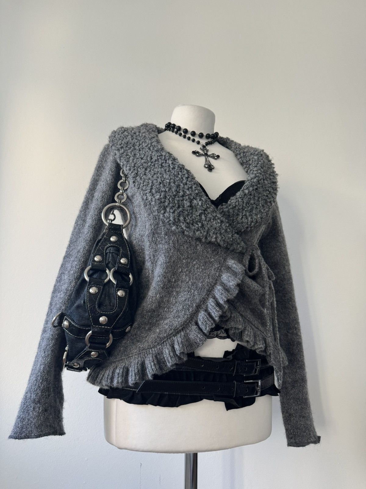 Japanese Brand Asymmetrical Grey Wool Wrap Sweater Size S / US 4 / IT 40 - 3 Thumbnail