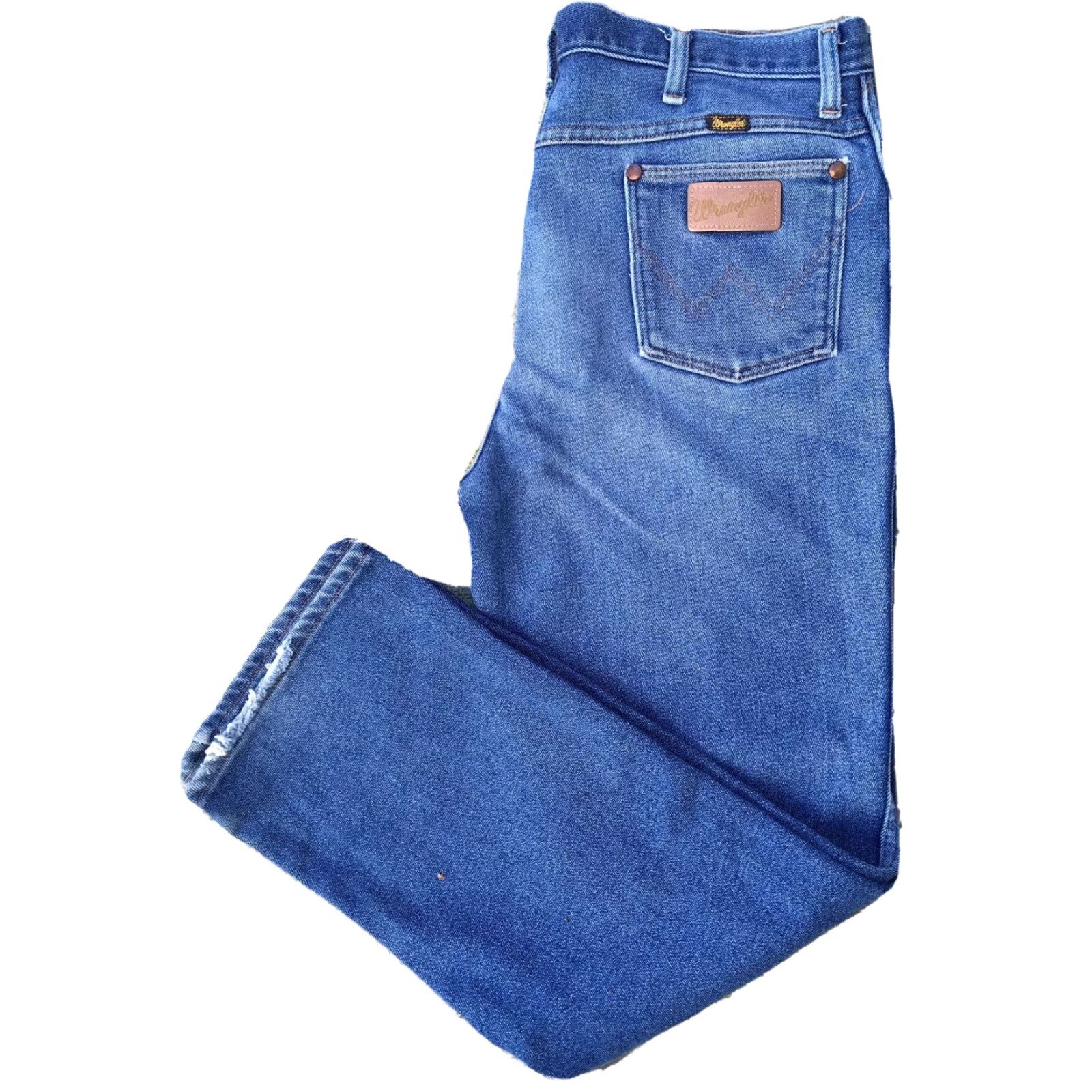 Wrangler VINTAGE Wrangler Jeans Made in USA Sz 38 37" Waist Blue Polycotton Zip zipper fly Regular Famous Wrangler 90s style Mens Girls Boys Size US 37 - 2 Thumbnail
