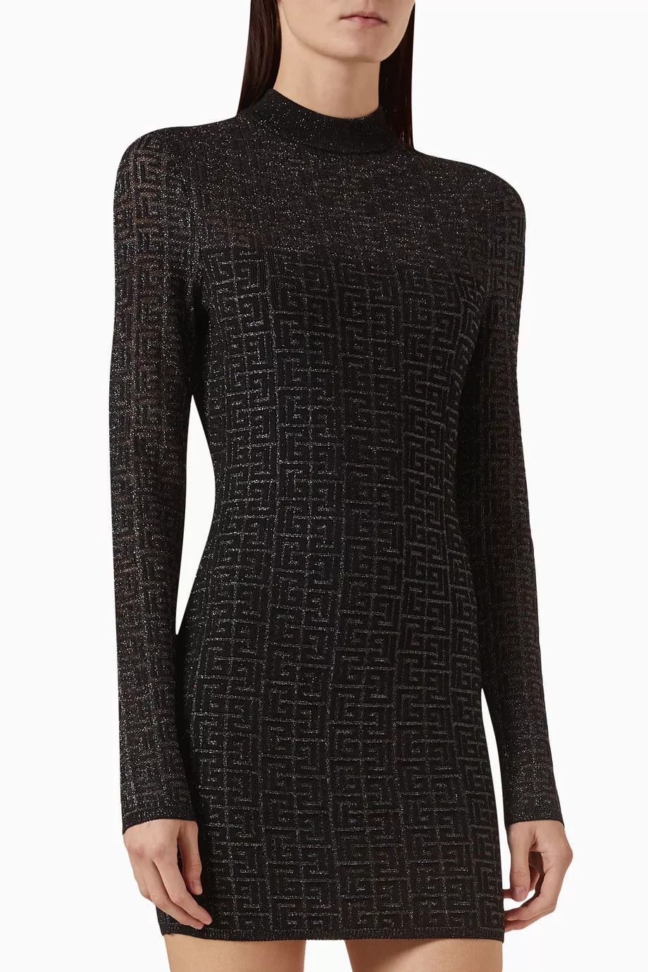 Balmain o1loc1c0526 Labyrinth Knit Mini Dress in Black Size XS / US 0-2 / IT 36-38 - 1 Thumbnail