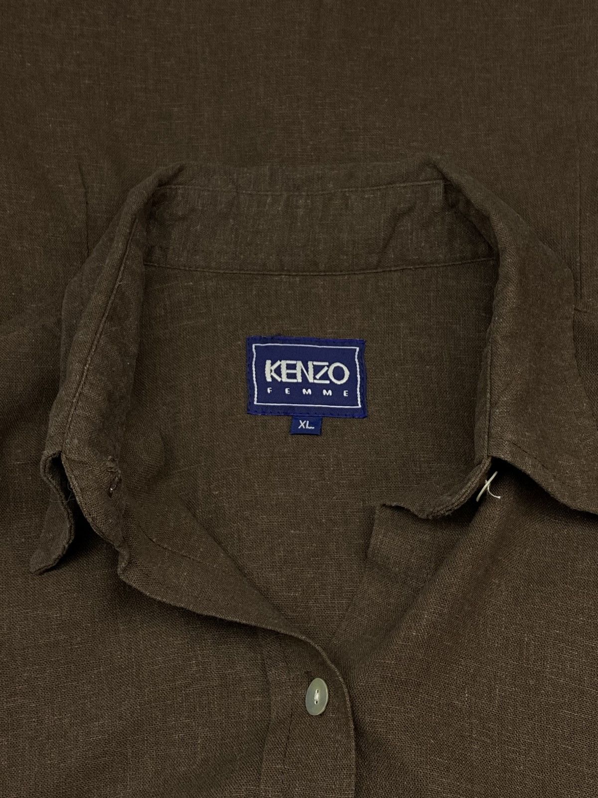 Kenzo Kenzo Femme Vintage 90s Brown Linen Shirt Size XL / US 12-14 / IT 48-50 - 15 Thumbnail