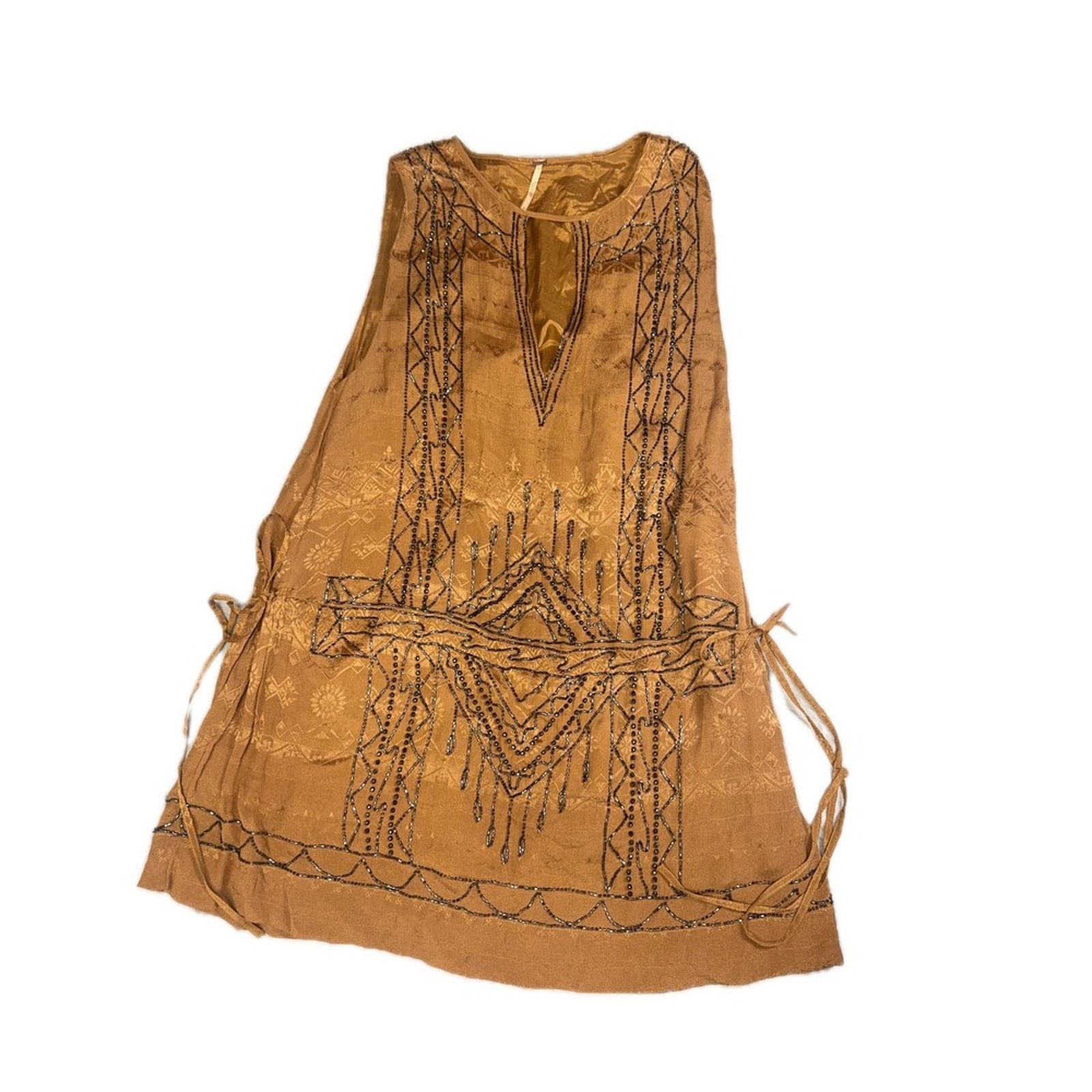 Free People Free People Dress TanBeaded Accents Boho Mini Dress Size S / US 4 / IT 40 - 3 Thumbnail