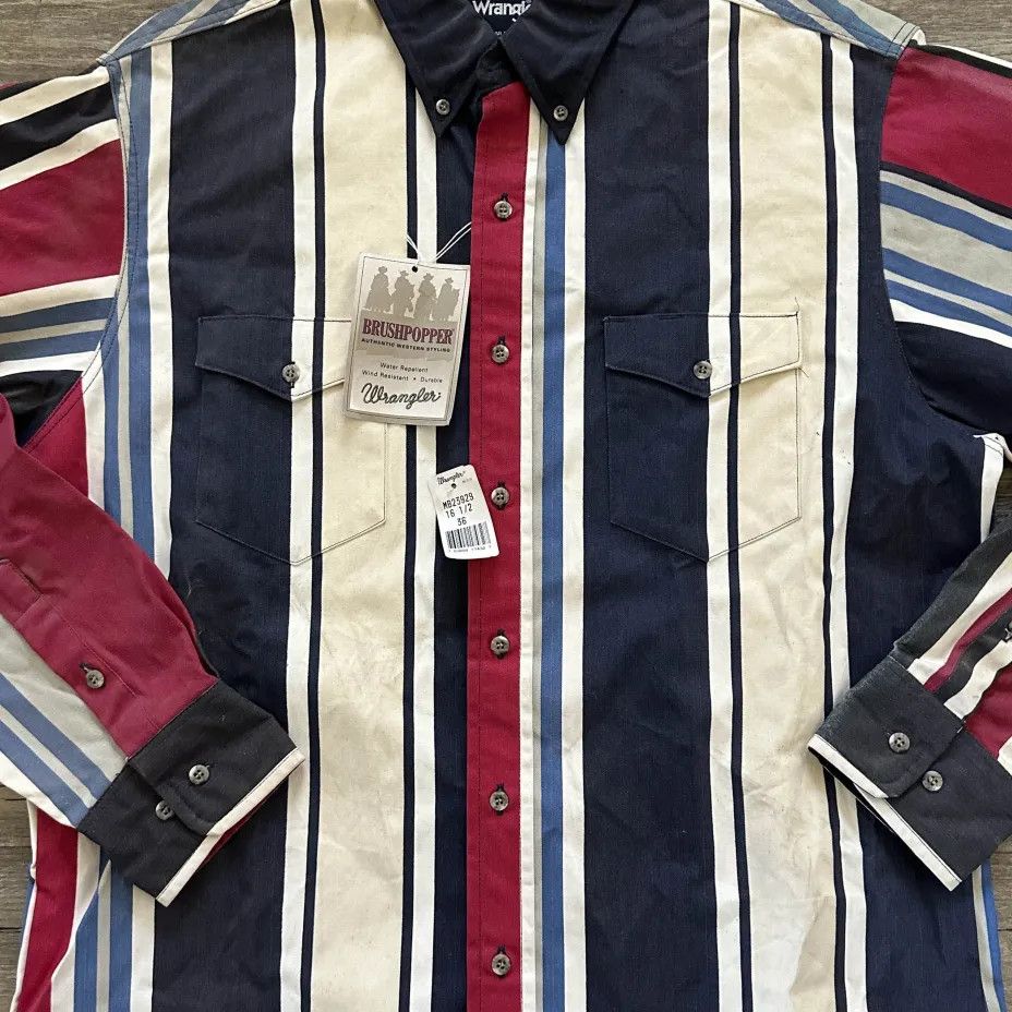 Wrangler Vintage Wrangler Brushpopper Western Striped Shirt Size US XL / EU 56 / 4 - 2 Thumbnail