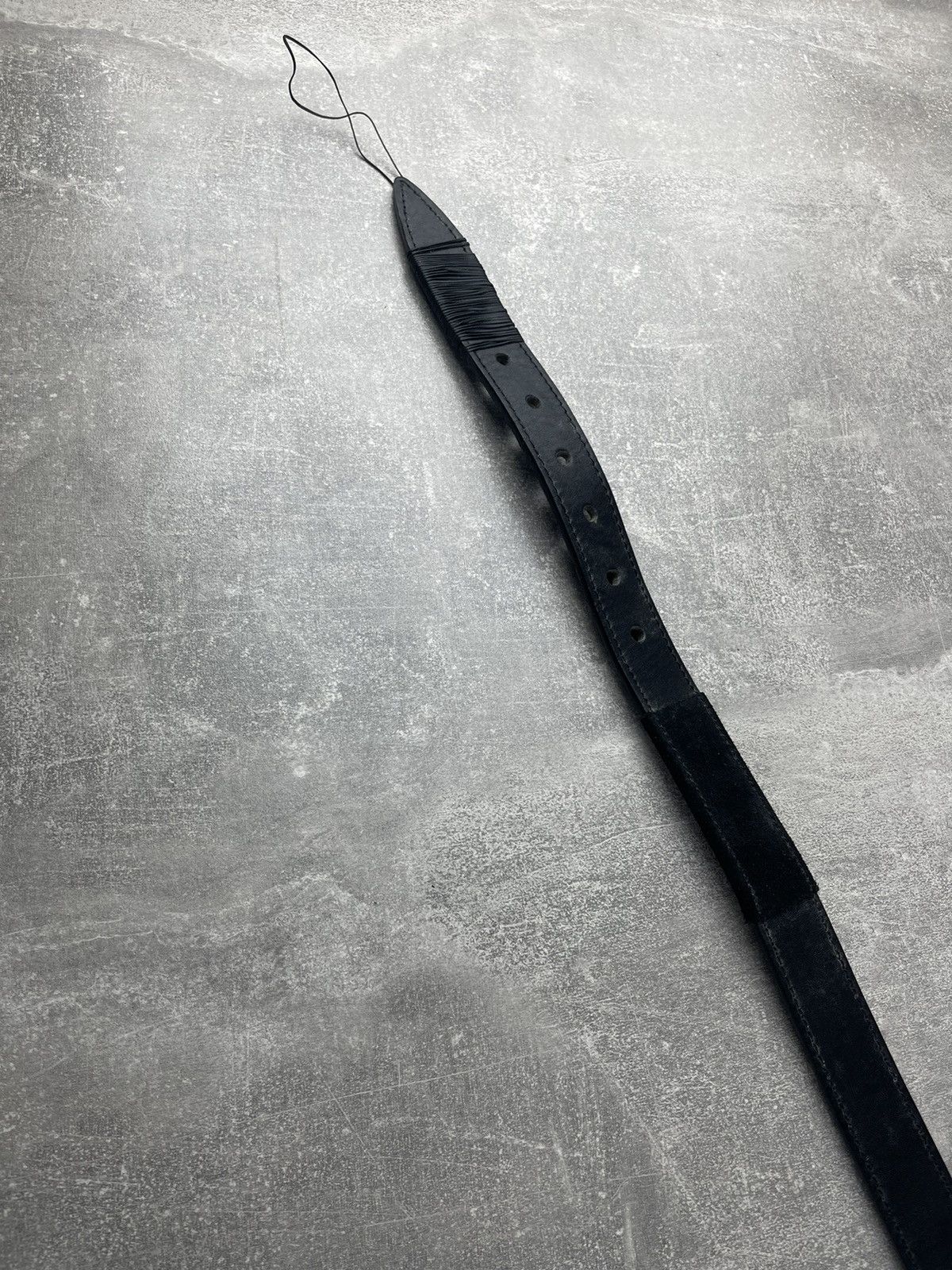 Genuine Leather Black Avant Garde Vintage Leather Belt Handcrafted Artisan Size 44 - 2 Thumbnail