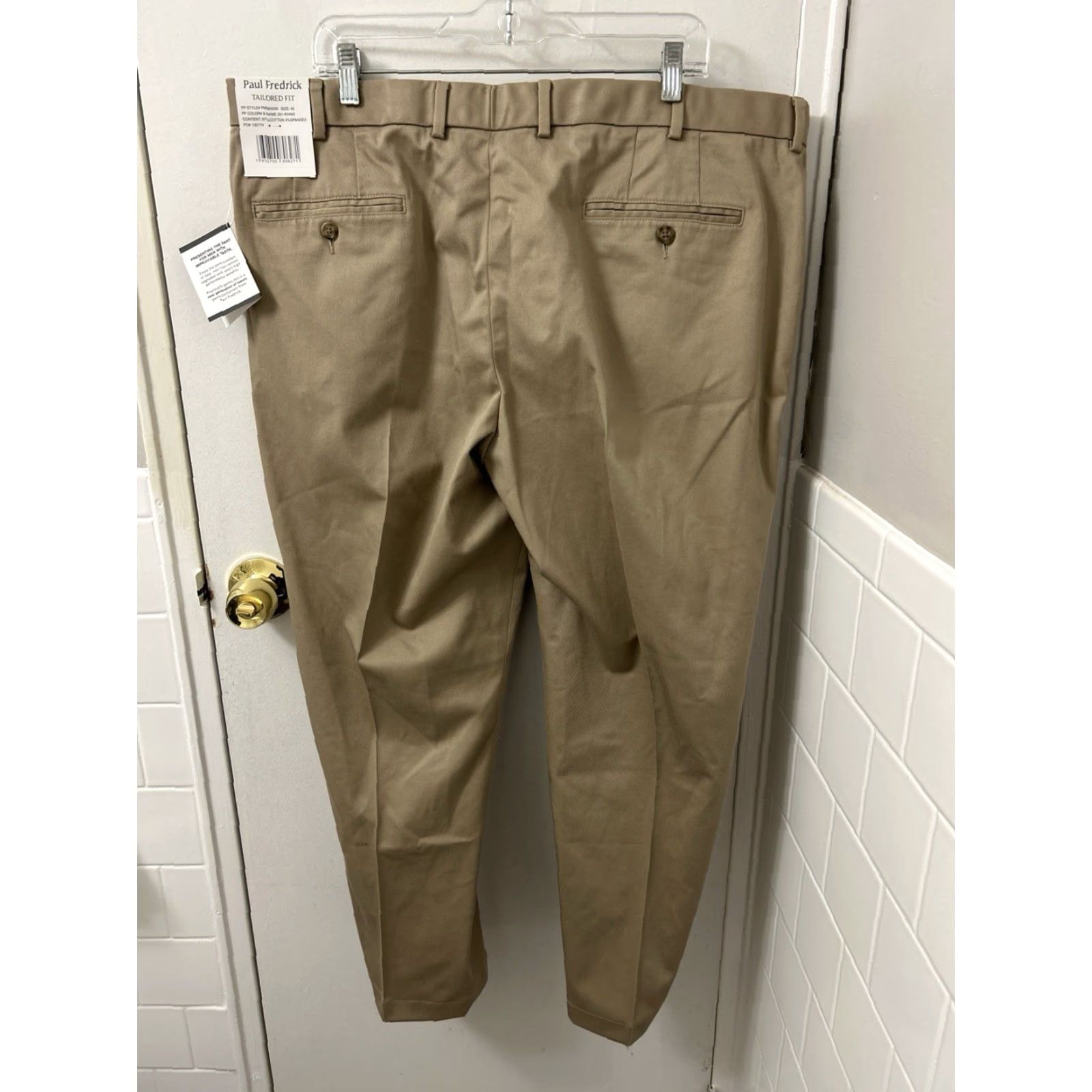Vintage Paul Fredrick Pants Mens 42x28 Tan Khaki Tailored Fit NWT Zipper Button Chino Stretch Wrinkle Resistant Cotton Blend 5-Pocket Size US 42 / EU 58 - 2 Thumbnail