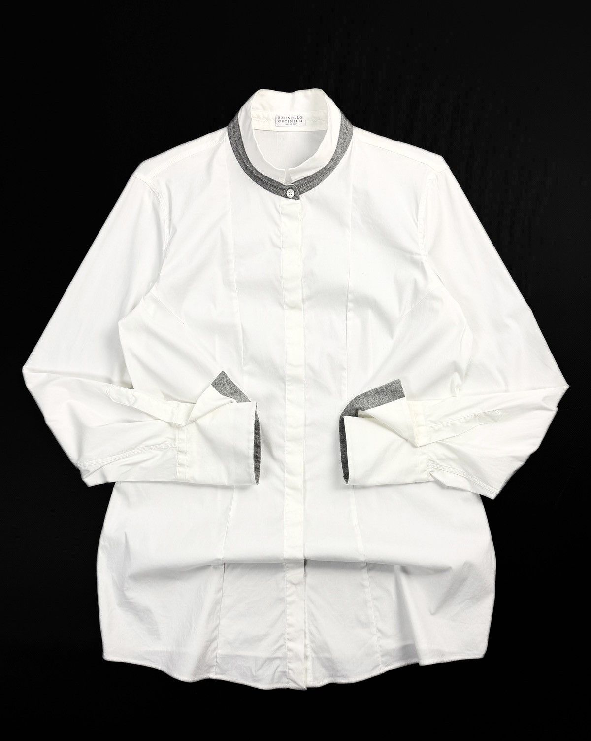 Brunello Cucinelli Brunello Cucinelli Womens White Cotton Blend Shirt Silk Trim Size XL / US 12-14 / IT 48-50 - 2 Thumbnail