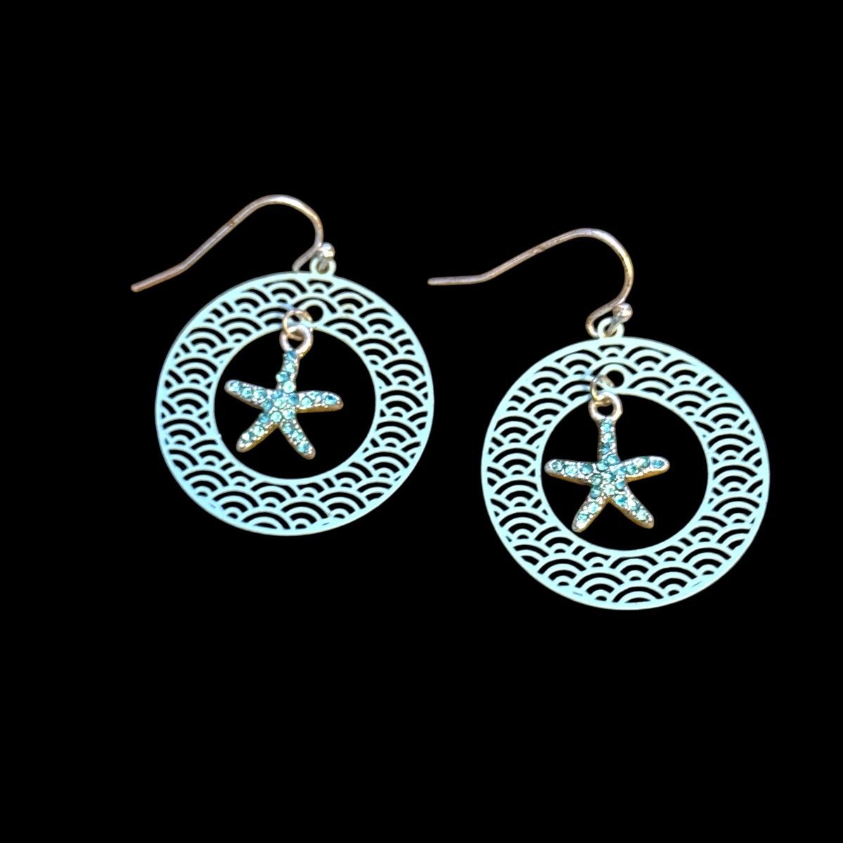 Other Aqua blue filigree hoop rhinestone starfish dangle earrings Size ONE SIZE - 1 Thumbnail
