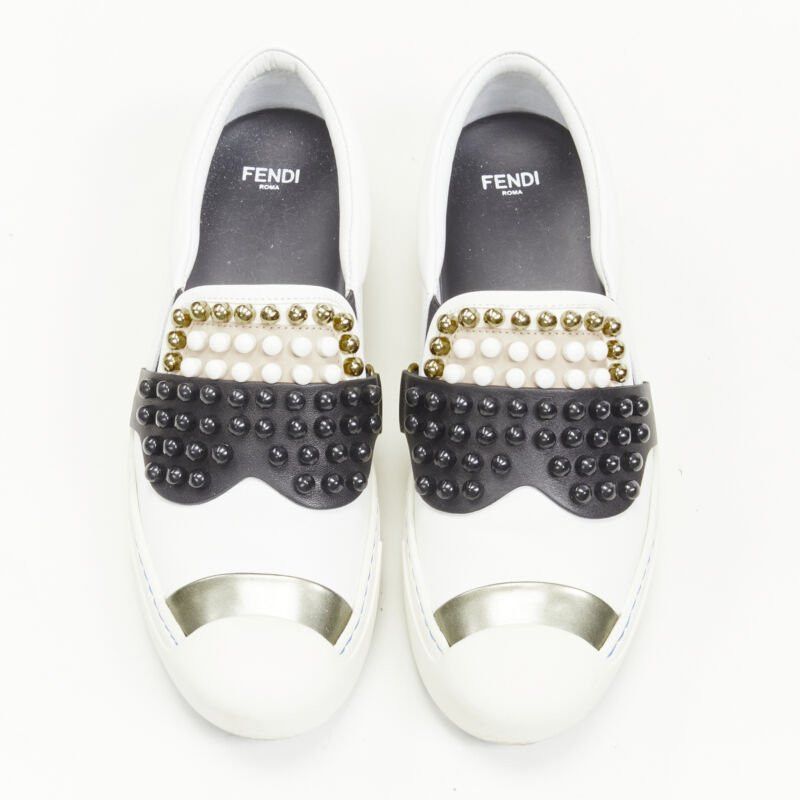 Fendi FENDI Karl Loves studded Karlito white leather skate sneakers EU36.5 Size US 6.5 / IT 36.5 - 1 Thumbnail