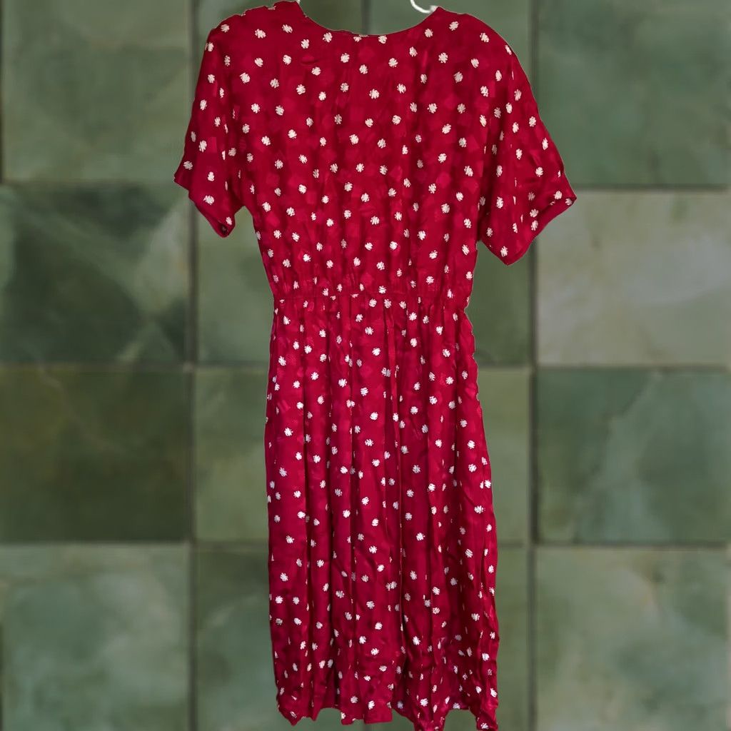 Brooks Brothers VINTAGE Brooks Brothers Silk Dress Womens 10 Red Maxi Pleated Elastic Waist 80s Dress Size L / US 10 / IT 46 - 1 Thumbnail