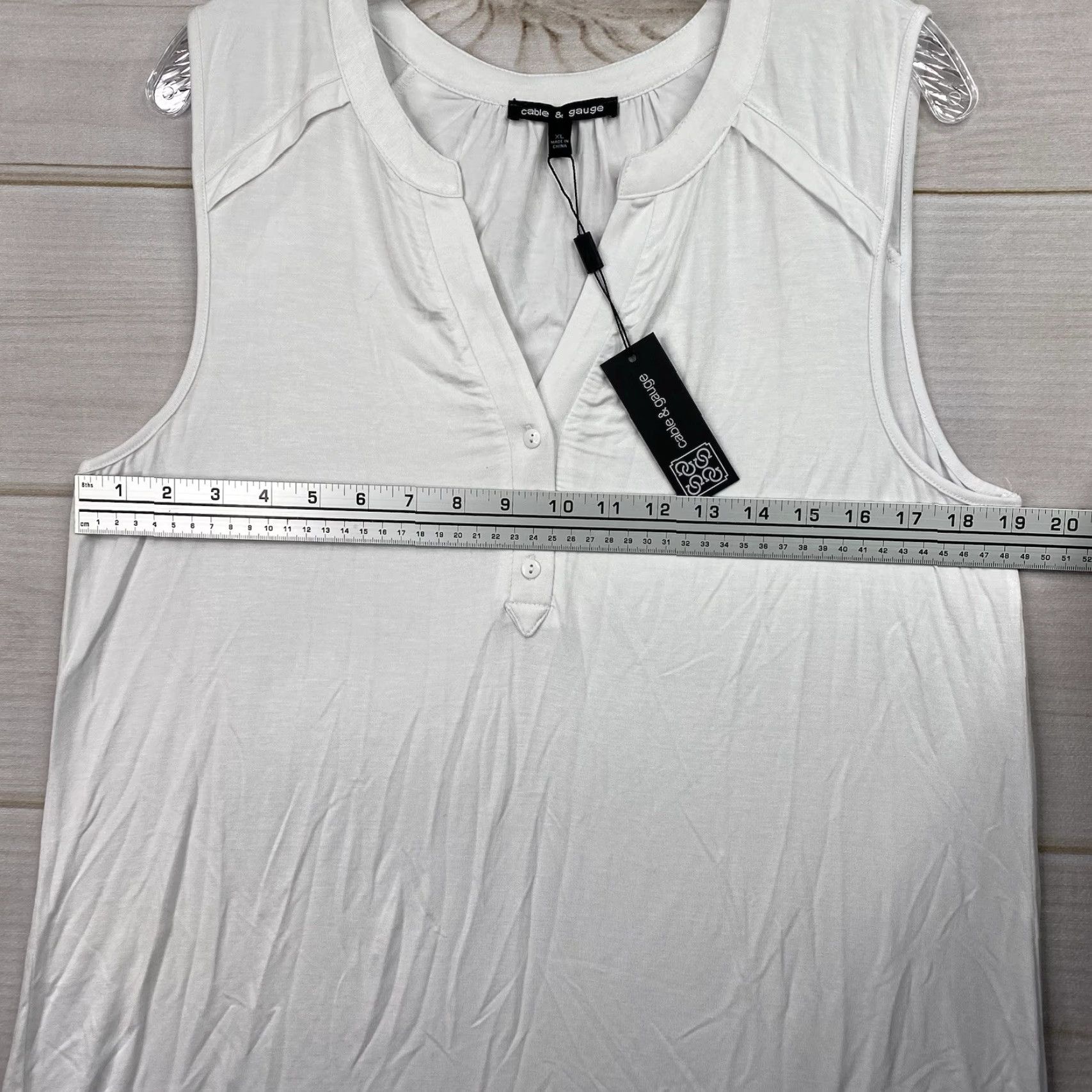 Vintage Cable & Gauge Top Womens XL Sleeveless White V-Neck High Low Hem Stretch NWT Shirt Size XL / US 12-14 / IT 48-50 - 7 Thumbnail