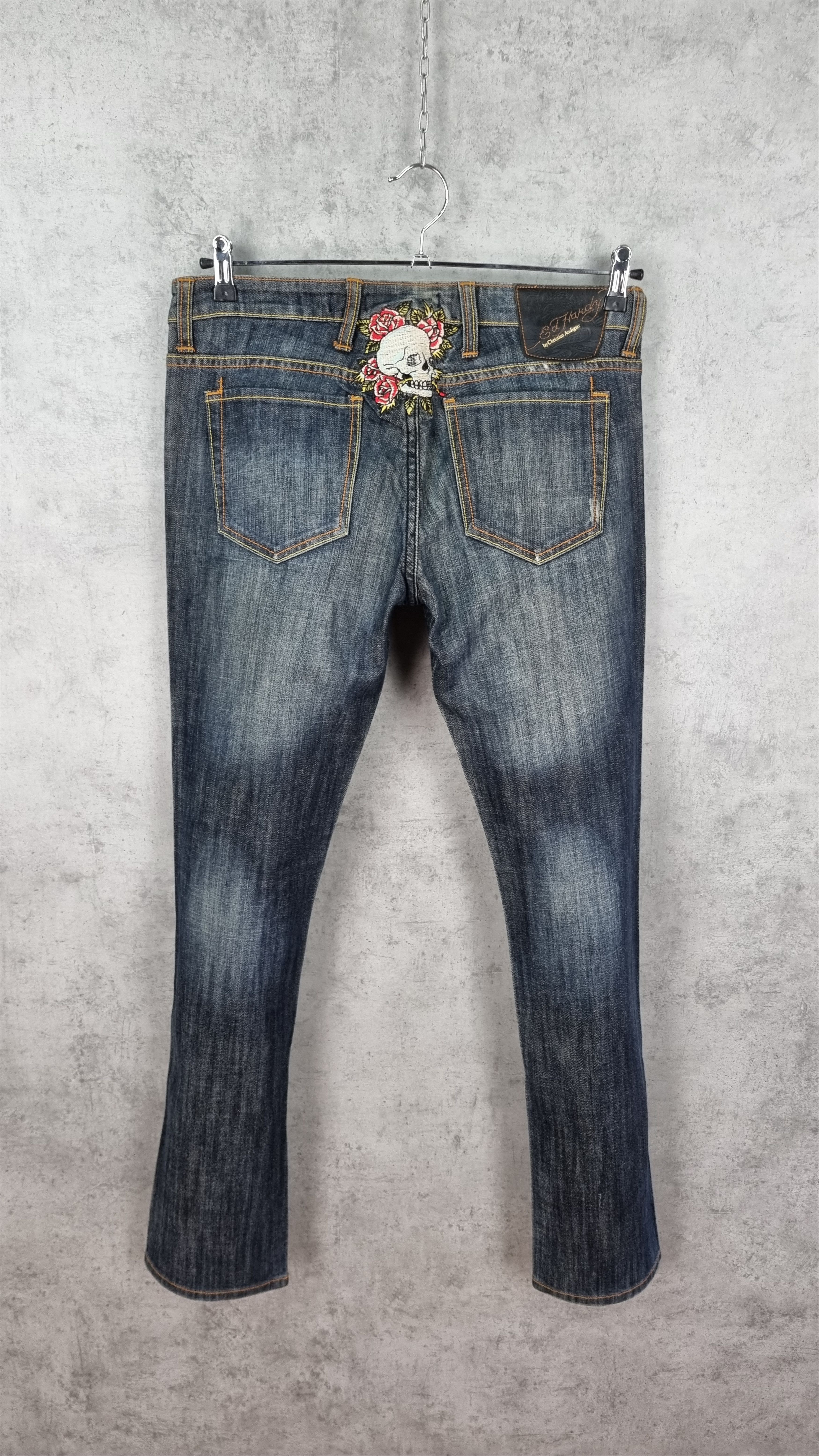 Christian Audigier × Ed Hardy Ed Hardy Knitted Skull Skinny Jeans Raw Denim Size US 31 - 5 Thumbnail