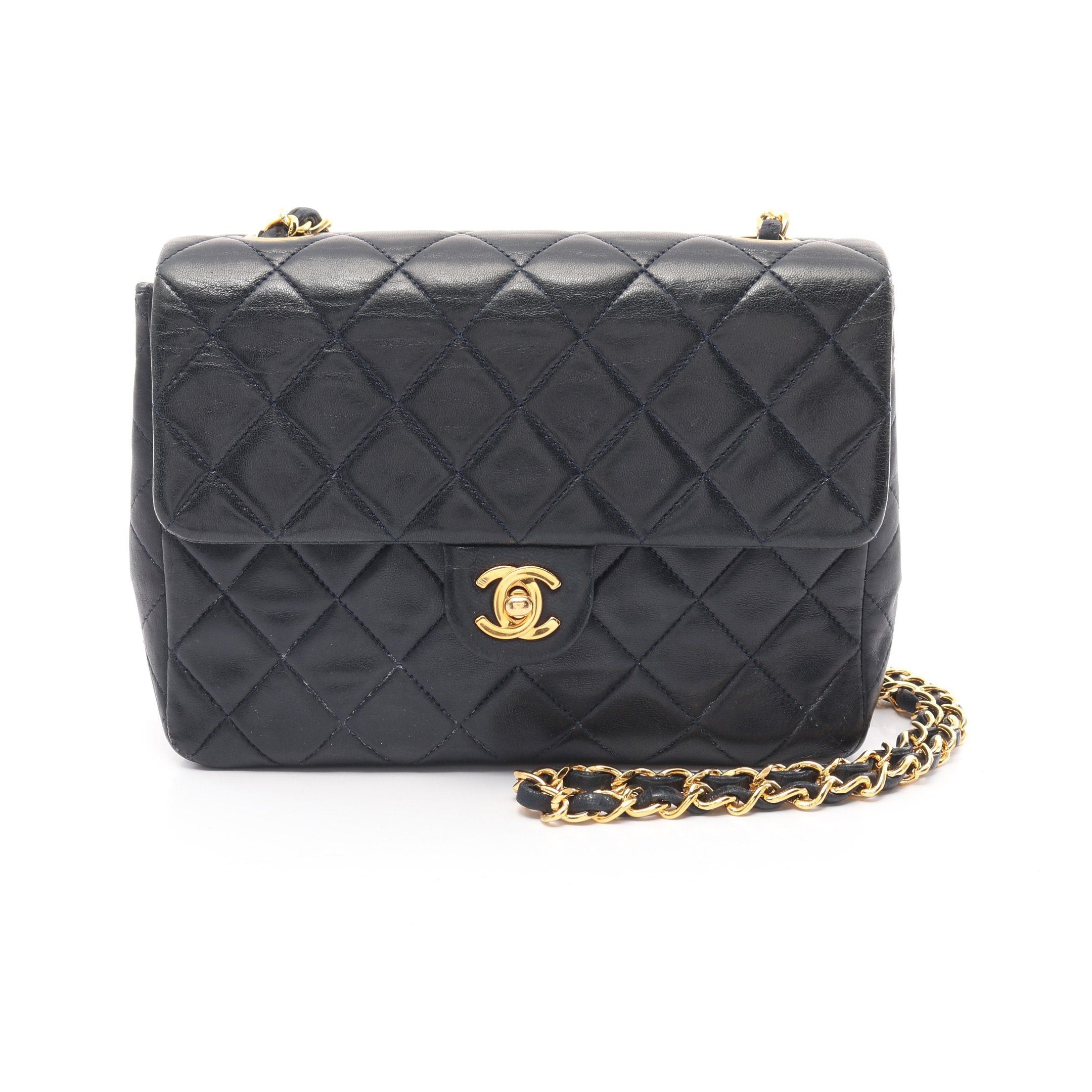 Chanel Mini Matelasse 20 Chain Shoulder Bag Lambskin Dark Navy Gold Hardware in Black, Women's