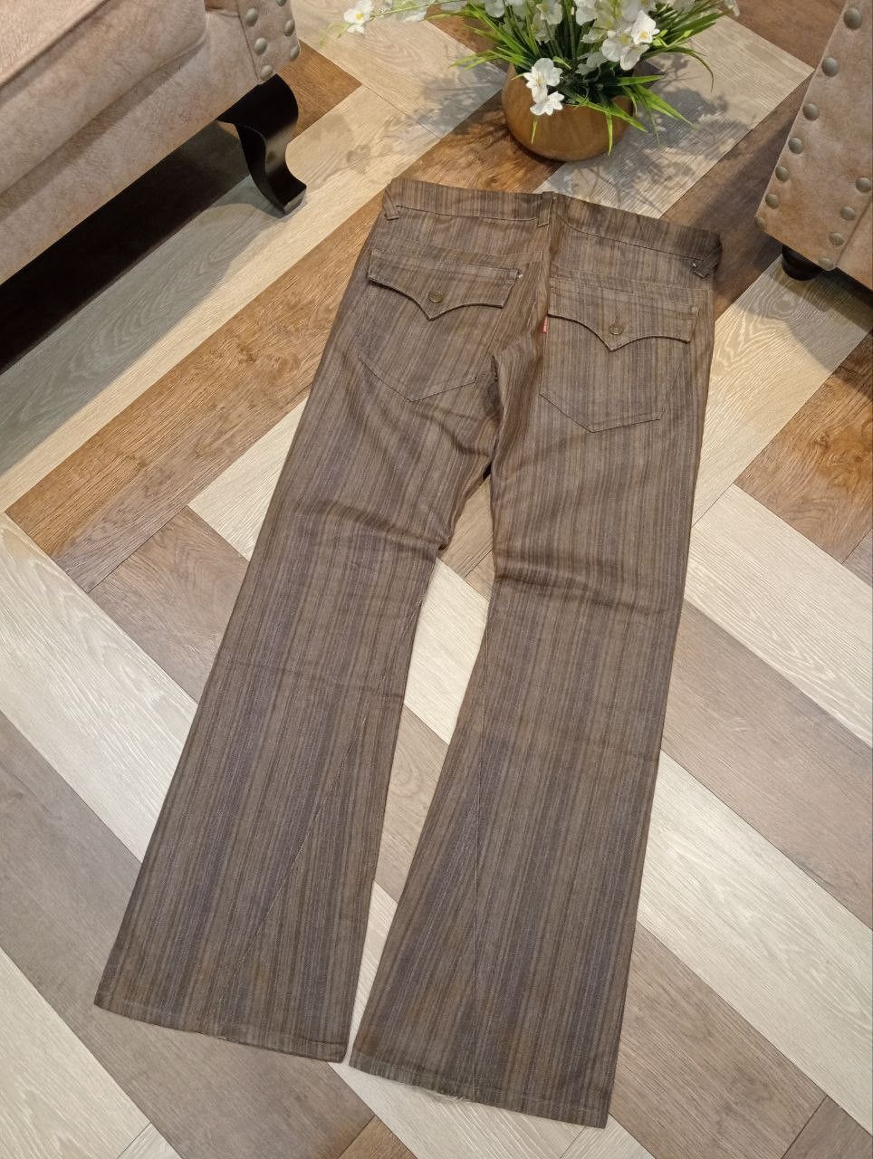 Tornado Mart TORNADO MART JAPAN BROWN STRIPED FLARED DENIM PANTS Size US 35 - 11 Thumbnail